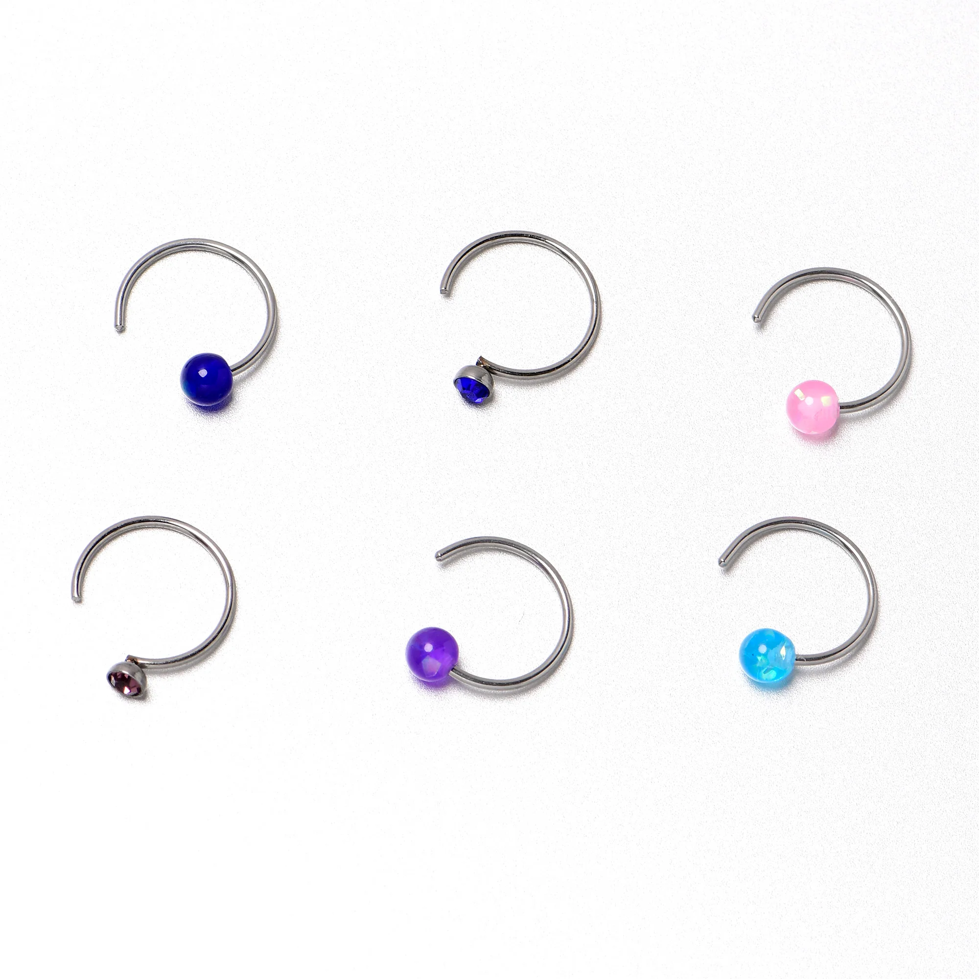20G 5/16 Nose Hoop Gem Faux Opal Pack Classy Nose Ring Set of 6 - Image 8