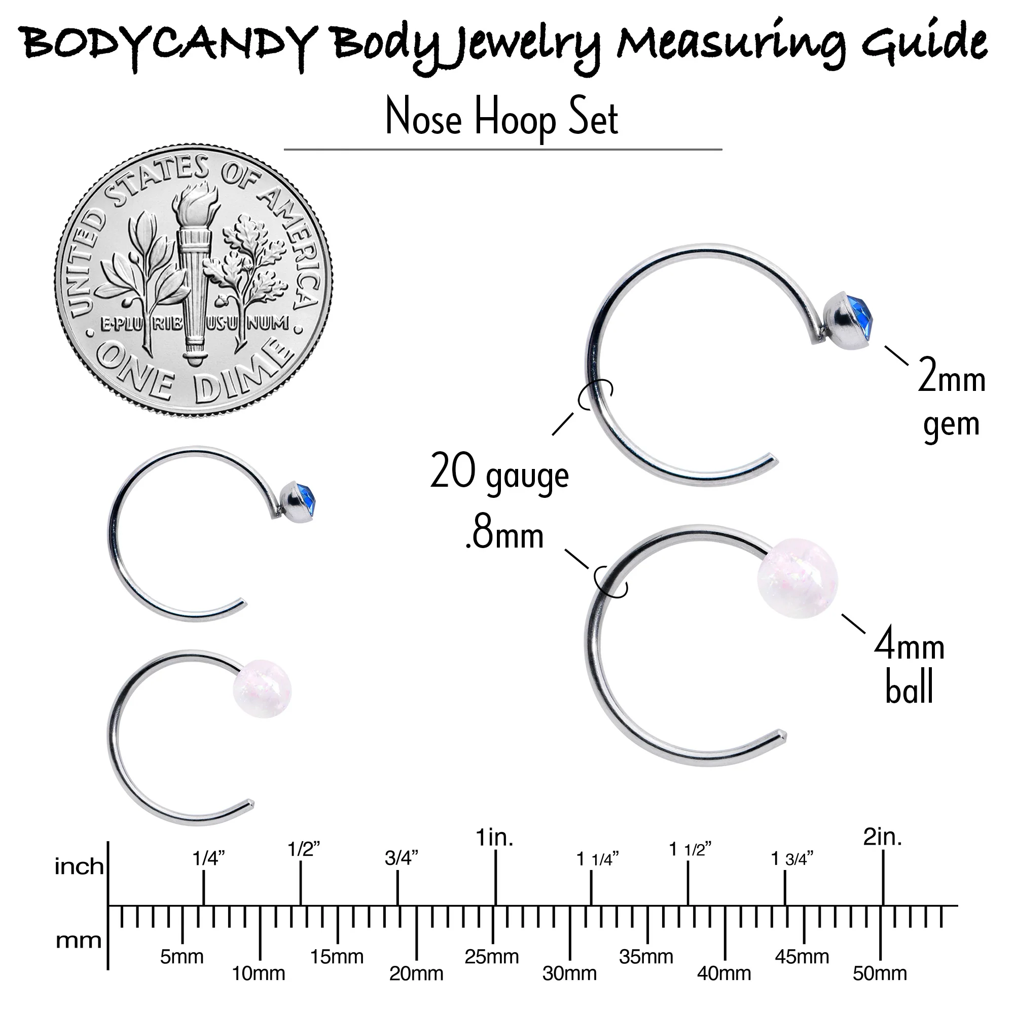 20G 5/16 Nose Hoop Gem Faux Opal Pack Pretty Nose Ring Set of 6 - Image 5