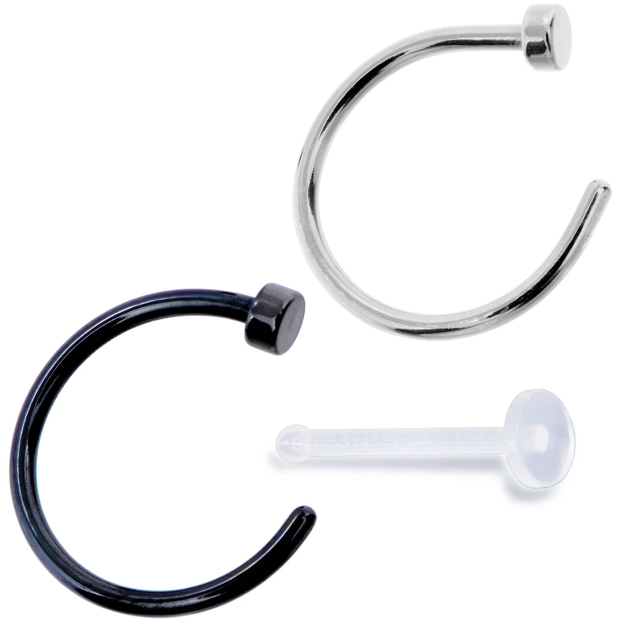 20G 5/16 Pack Set of 3 Assorted Stainless Steel Nose Hoop Rings