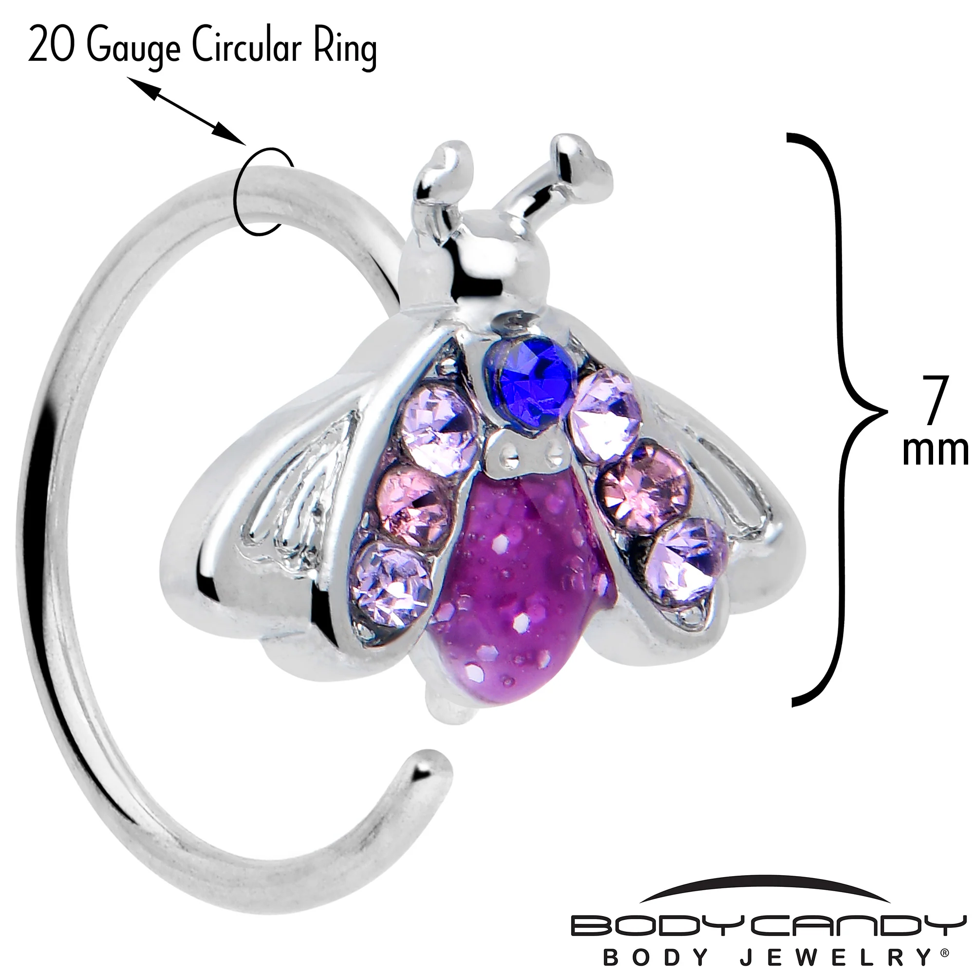 20G 5/16 Pink Blue Gem Beautiful Insect Nose Hoop - Image 2
