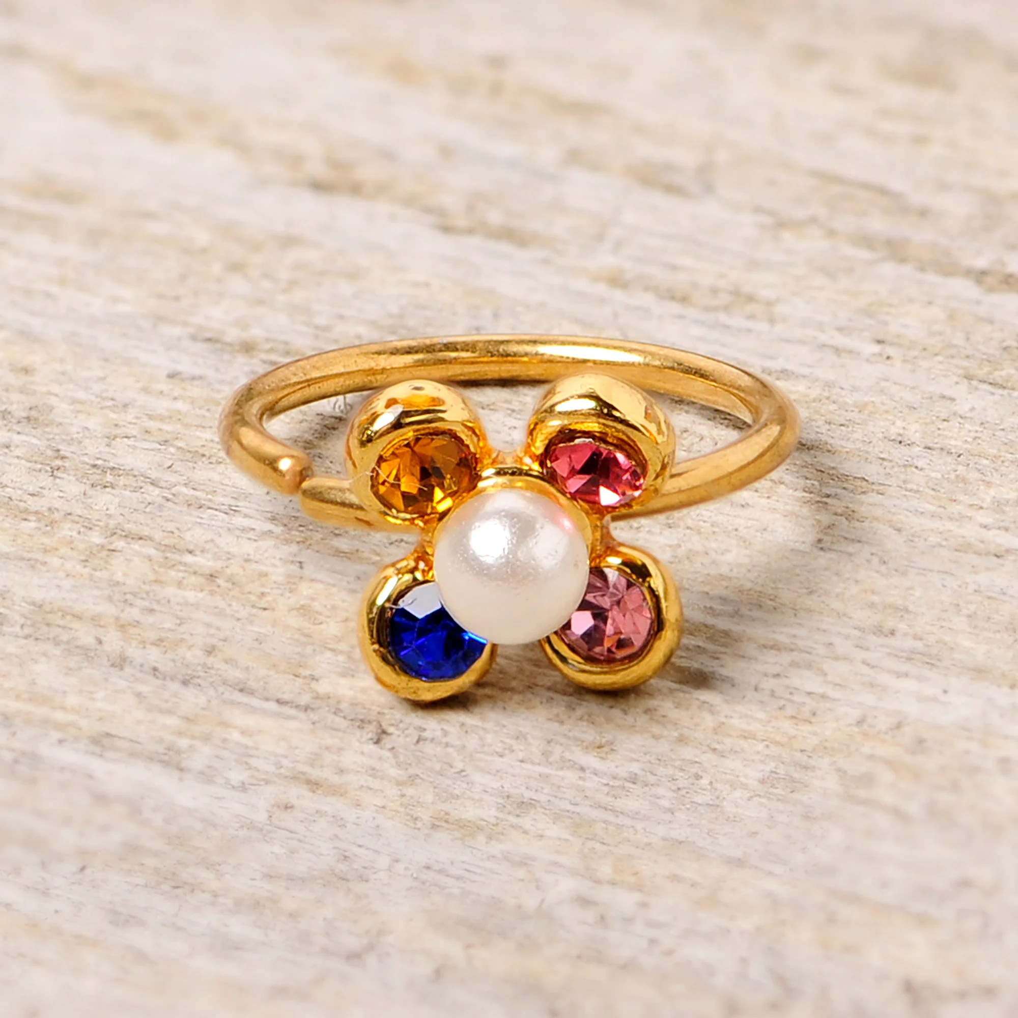 20G 5/16 Pink Blue Gem Gold Tone Flower Nose Hoop - Image 5