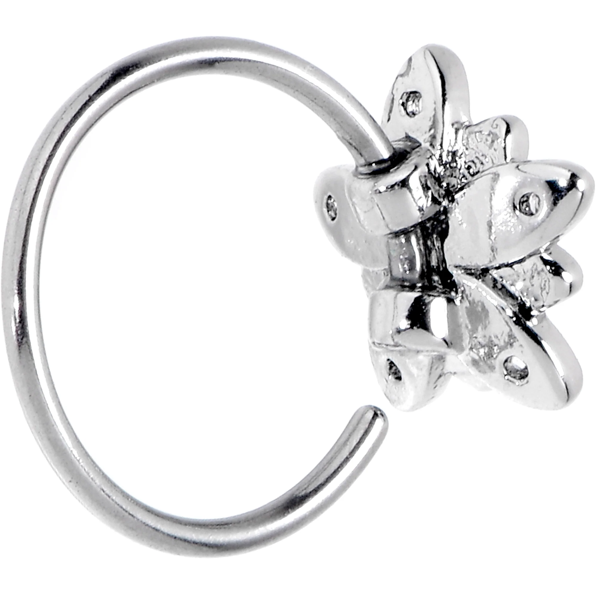 20G 5/16 Pink Clear CZ Gem Snowflake Flower Nose Hoop - Image 2
