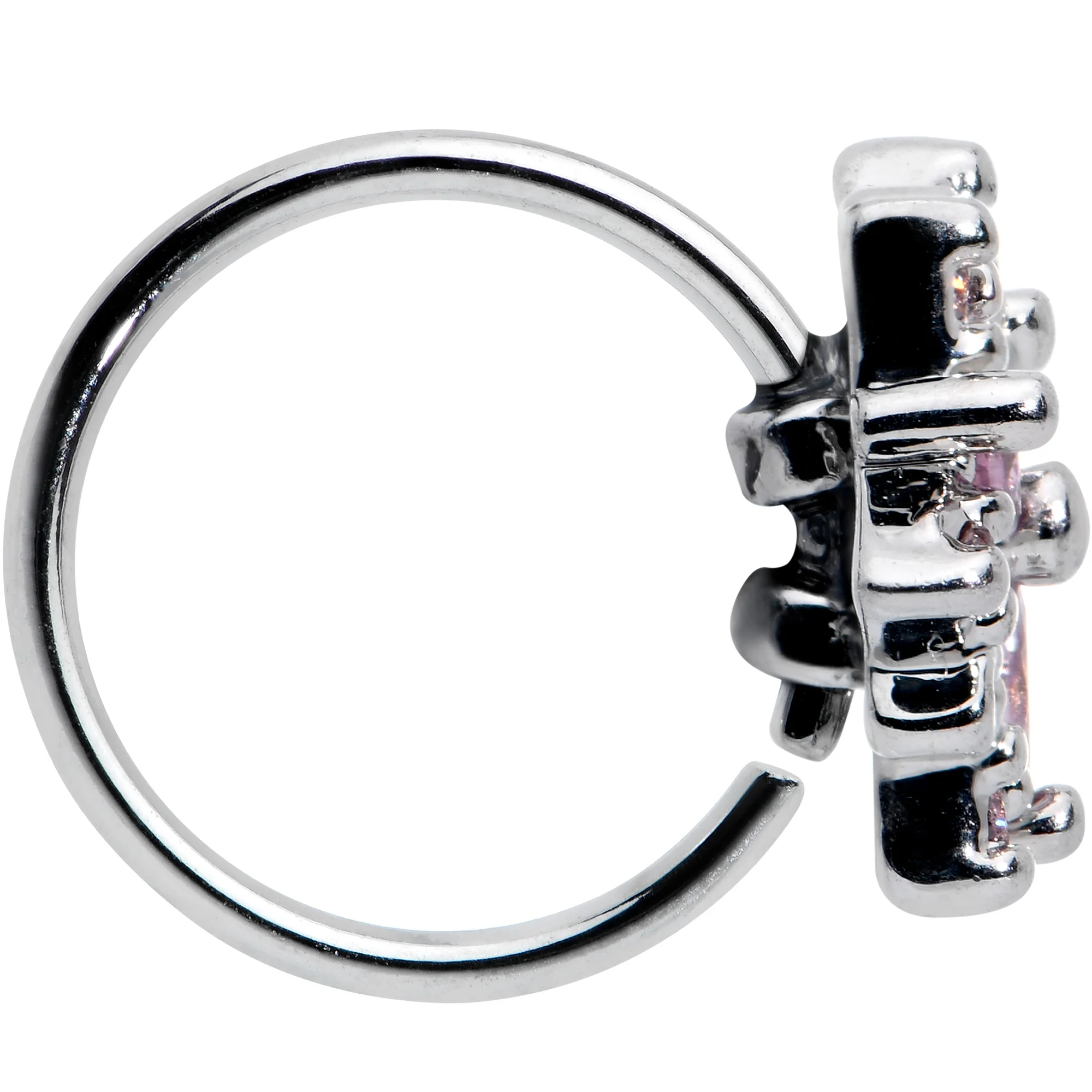20G 5/16 Pink Clear CZ Gem Snowflake Nose Hoop - Image 3