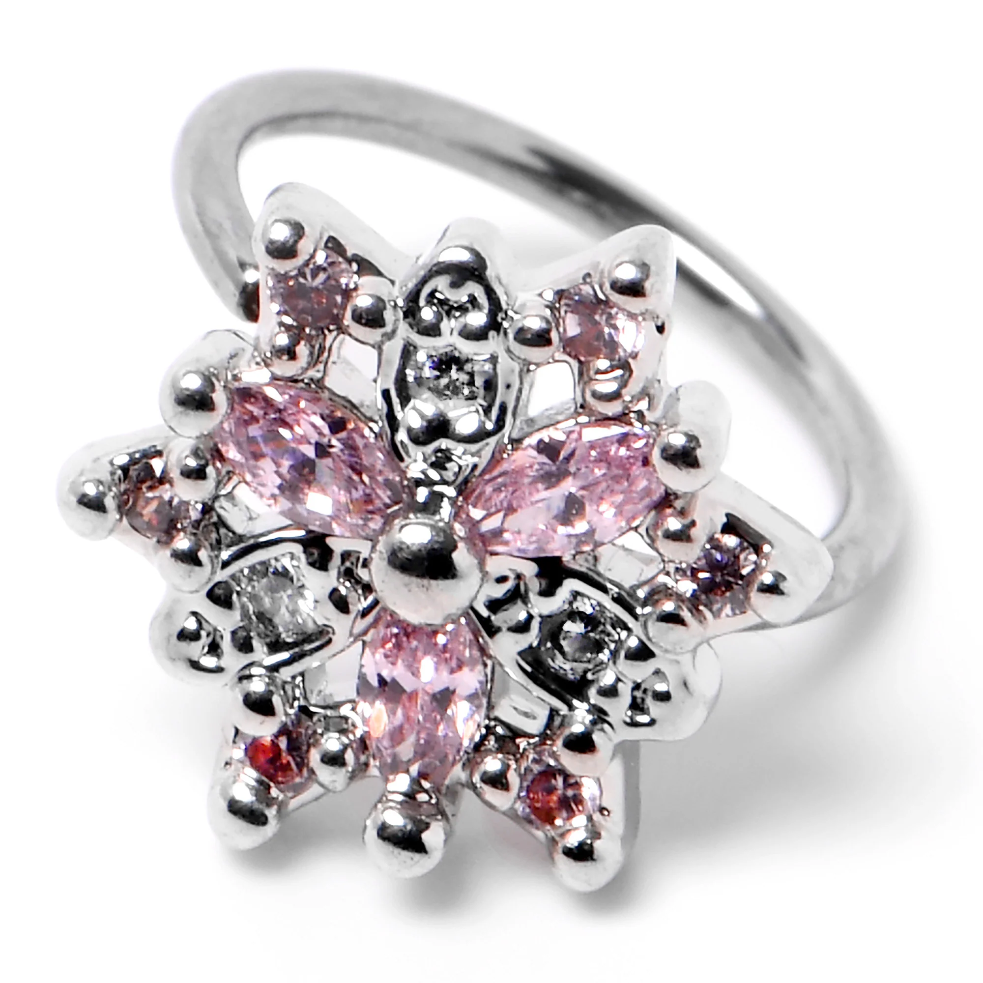 20G 5/16 Pink Clear CZ Gem Snowflake Nose Hoop - Image 5