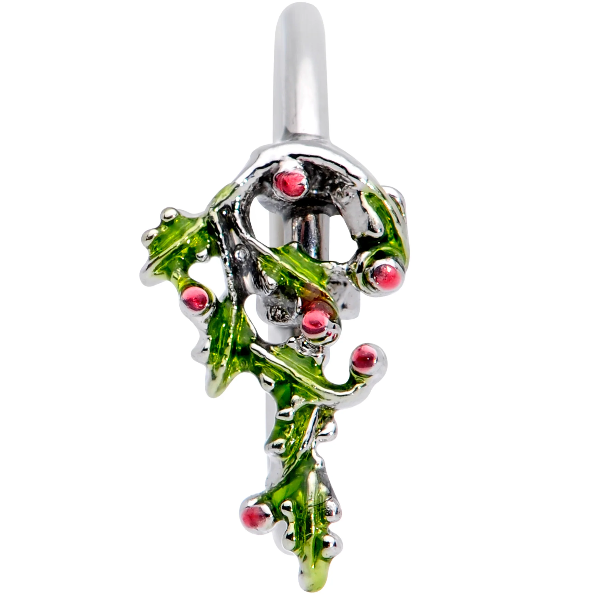 20G 5/16 Pink CZ Gem Candy Cane Holly Christmas Nose Hoop - Image 2