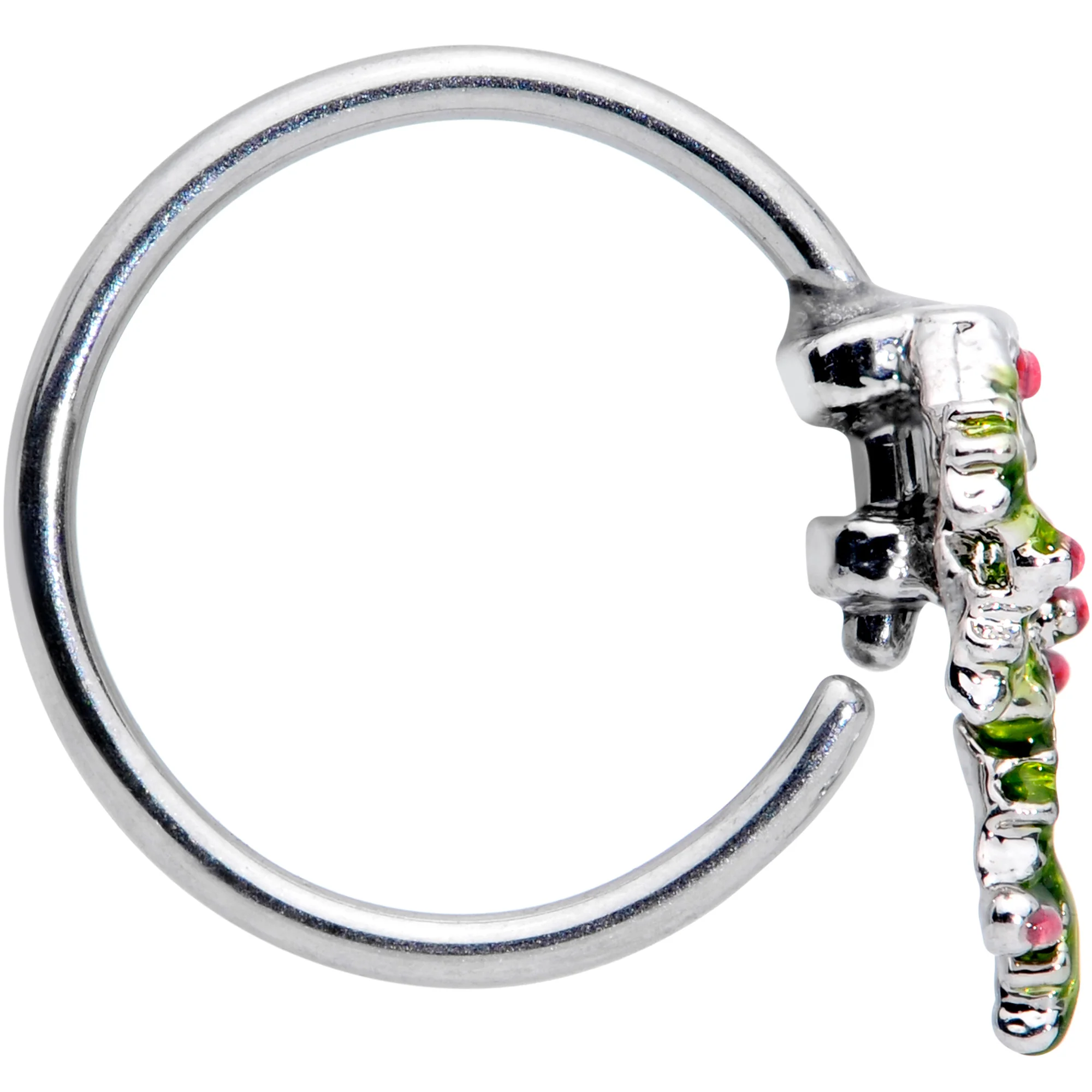 20G 5/16 Pink CZ Gem Candy Cane Holly Christmas Nose Hoop - Image 3