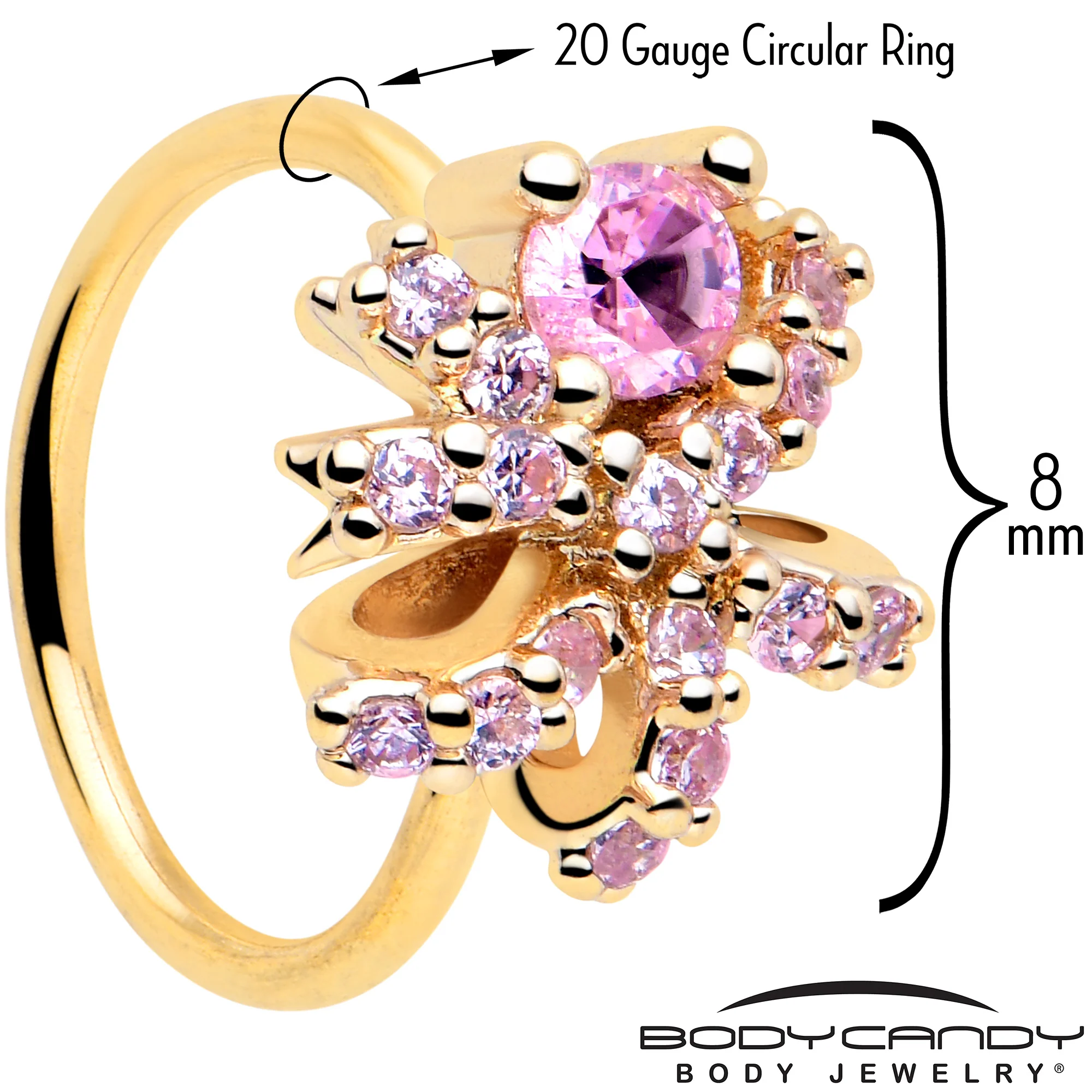 20G 5/16 Pink CZ Gem Gold Tone Abstract Ribbon Nose Hoop - Image 2