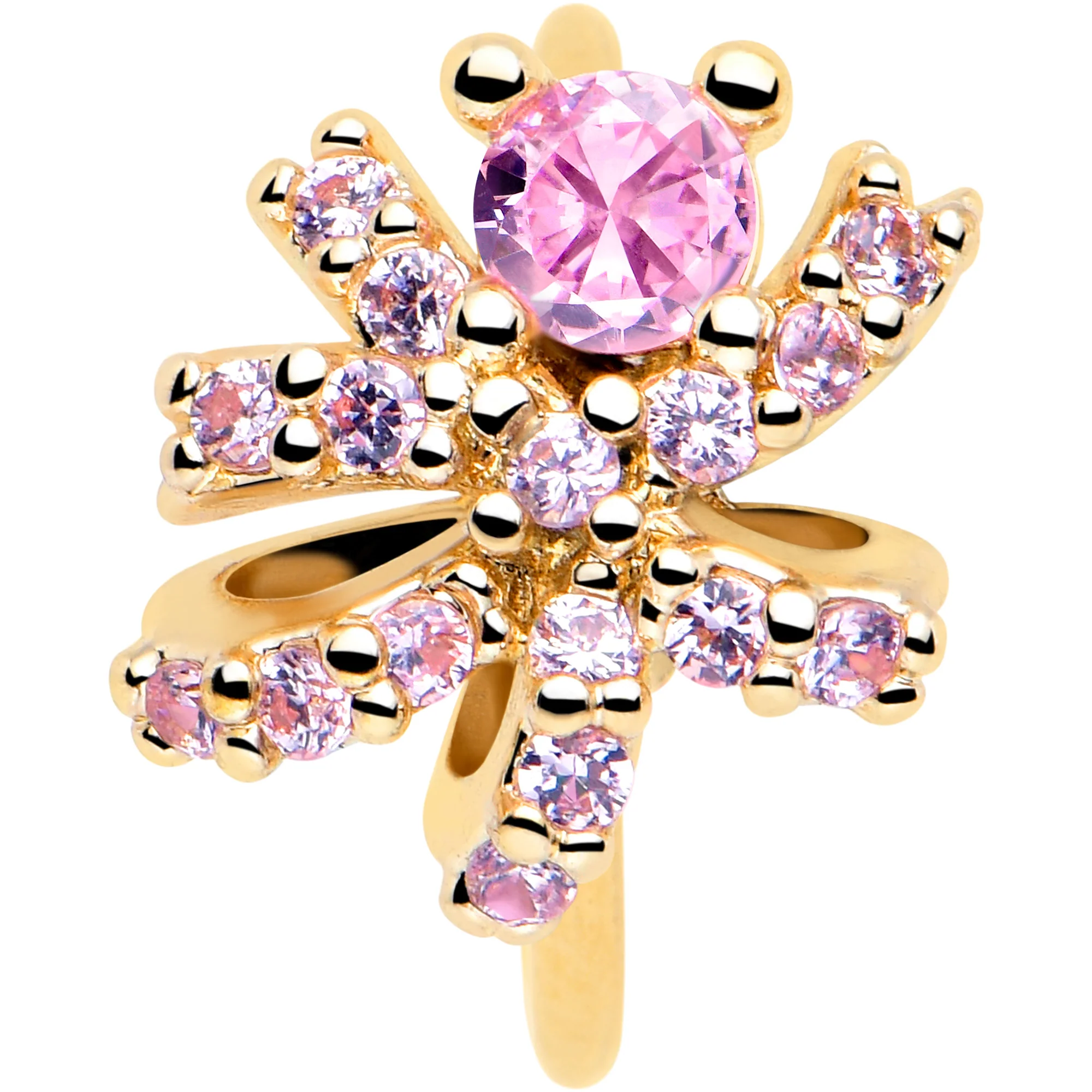 20G 5/16 Pink CZ Gem Gold Tone Abstract Ribbon Nose Hoop - Image 3