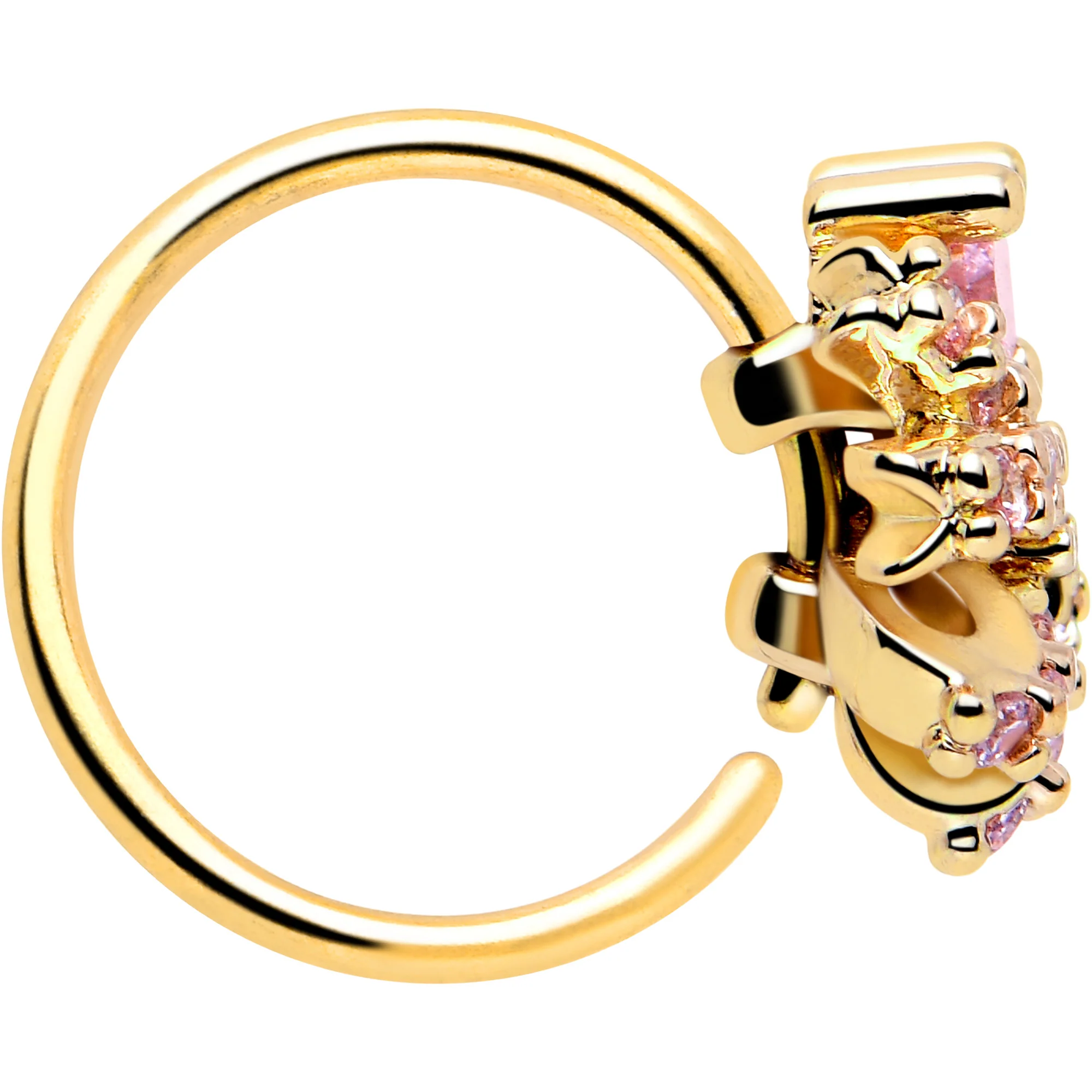 20G 5/16 Pink CZ Gem Gold Tone Abstract Ribbon Nose Hoop - Image 4