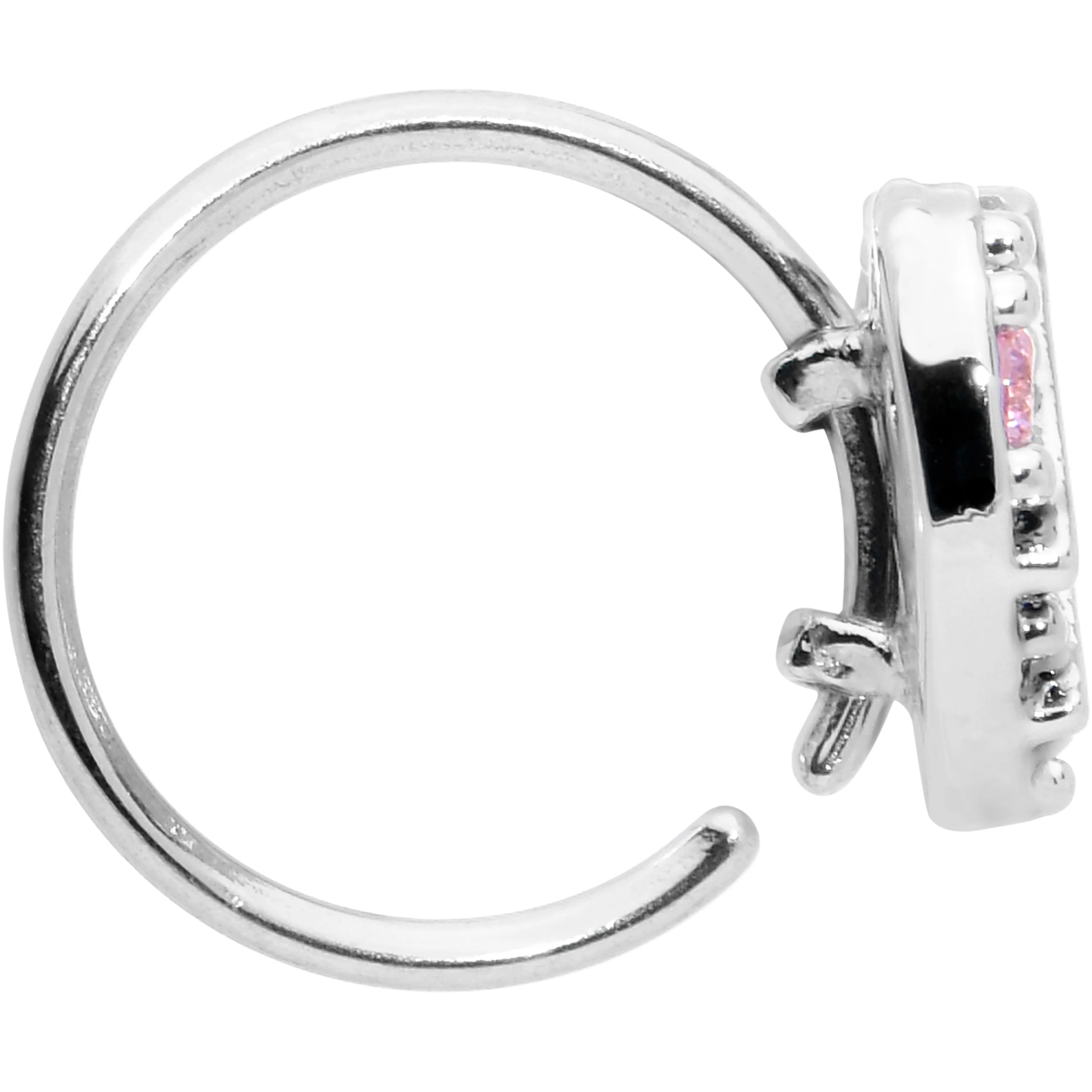 20G 5/16 Pink CZ Gem Lattice Heart Nose Hoop - Image 2