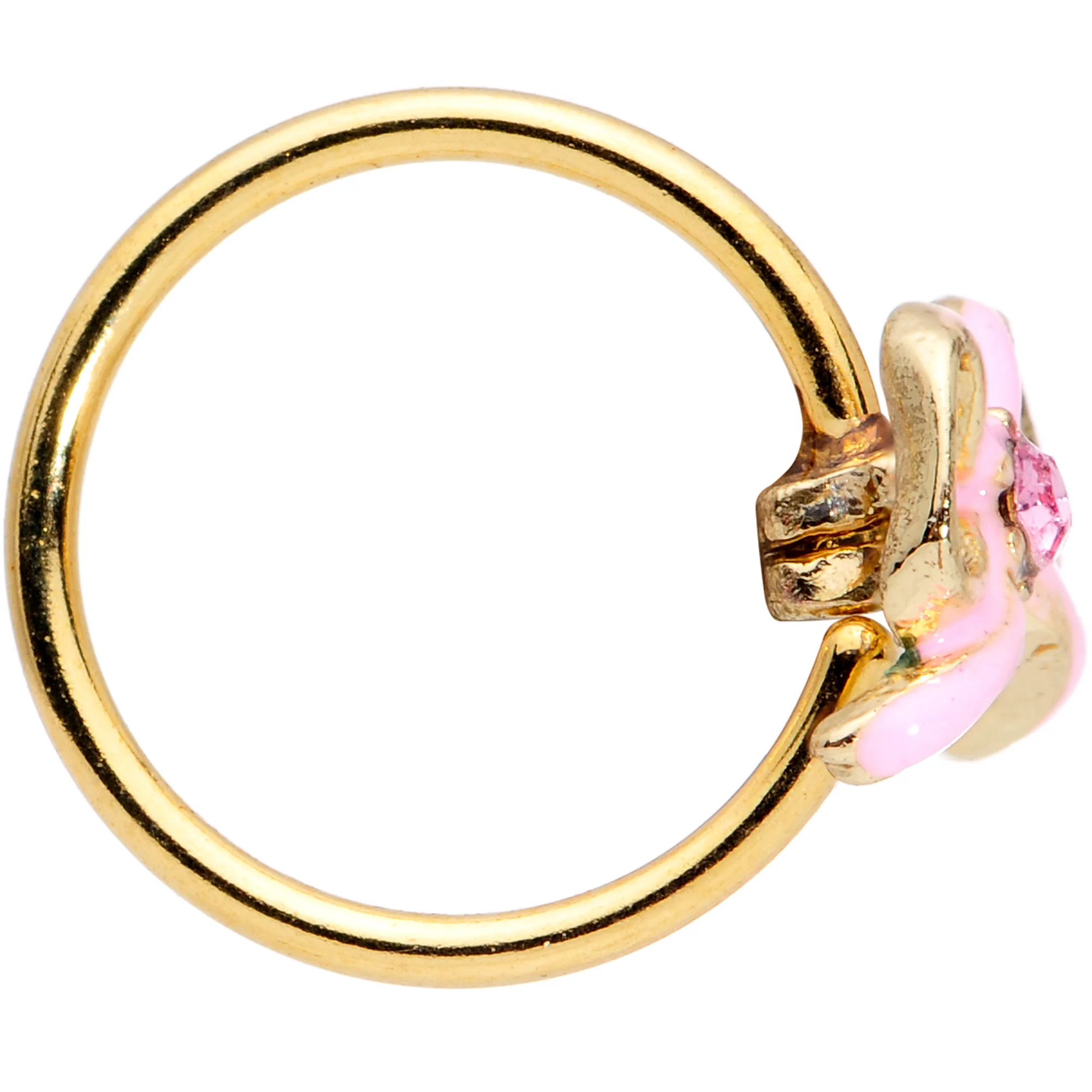 20G 5/16 Pink Gem Gold Tone Pink Bow Nose Hoop - Image 3