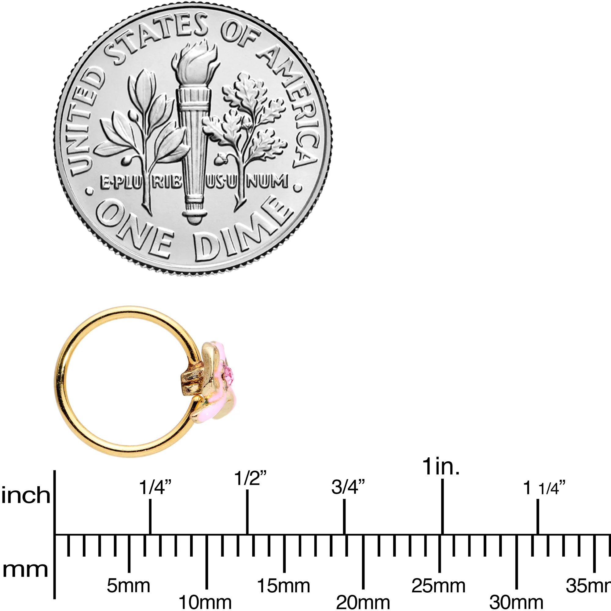 20G 5/16 Pink Gem Gold Tone Pink Bow Nose Hoop - Image 4