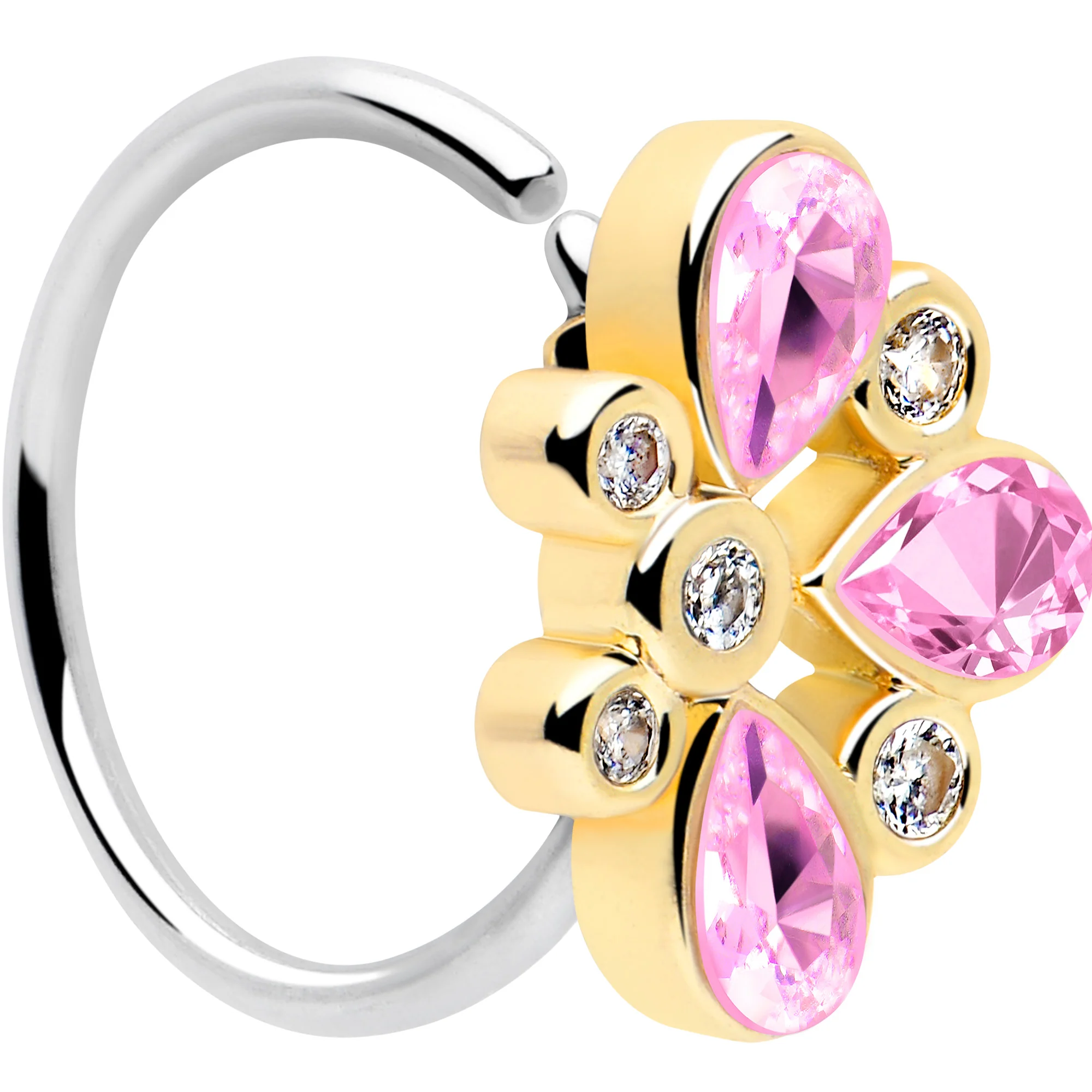 20G 5/16 Pink Gem Golden Crown Deluxe Nose Hoop - Image 2