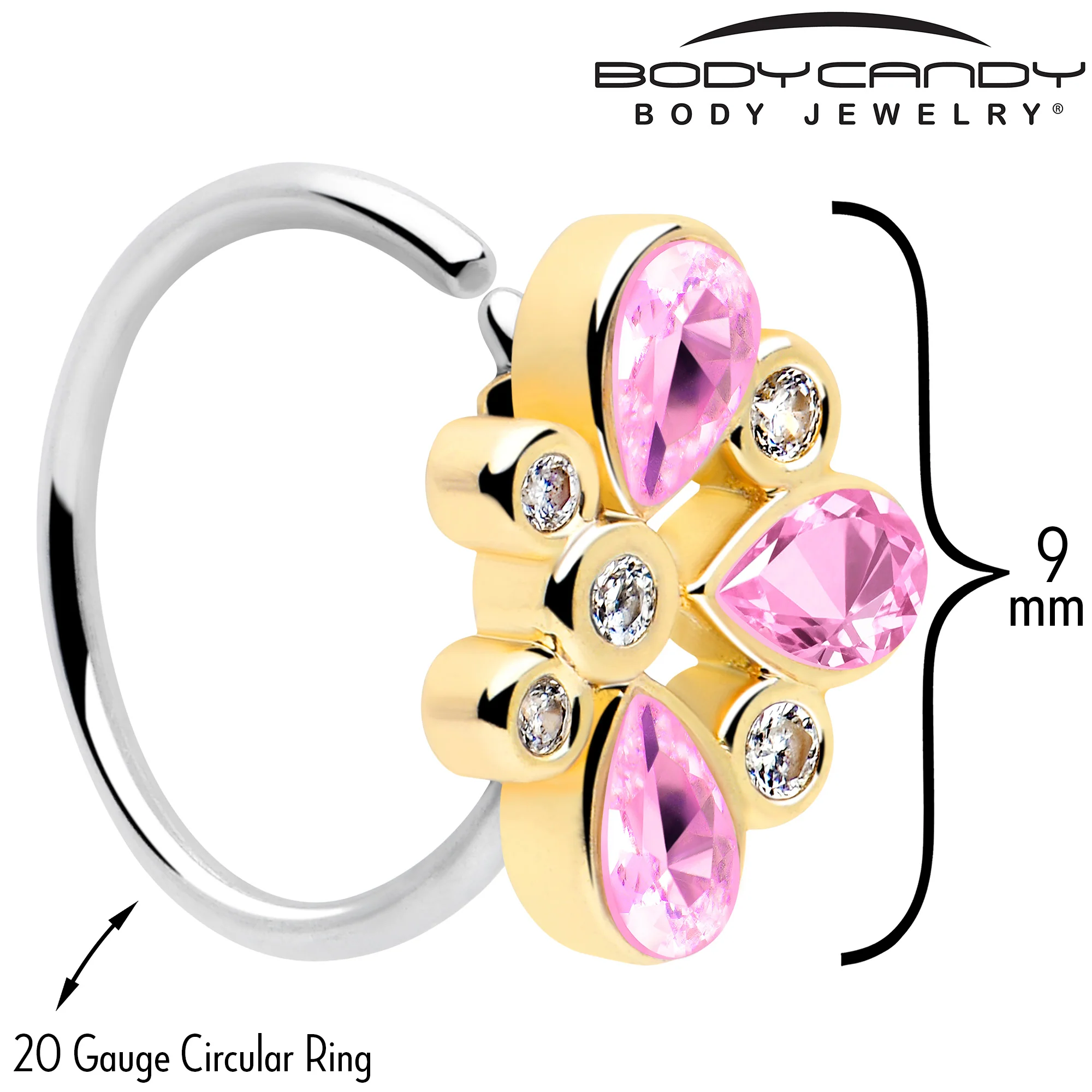 20G 5/16 Pink Gem Golden Crown Deluxe Nose Hoop - Image 3
