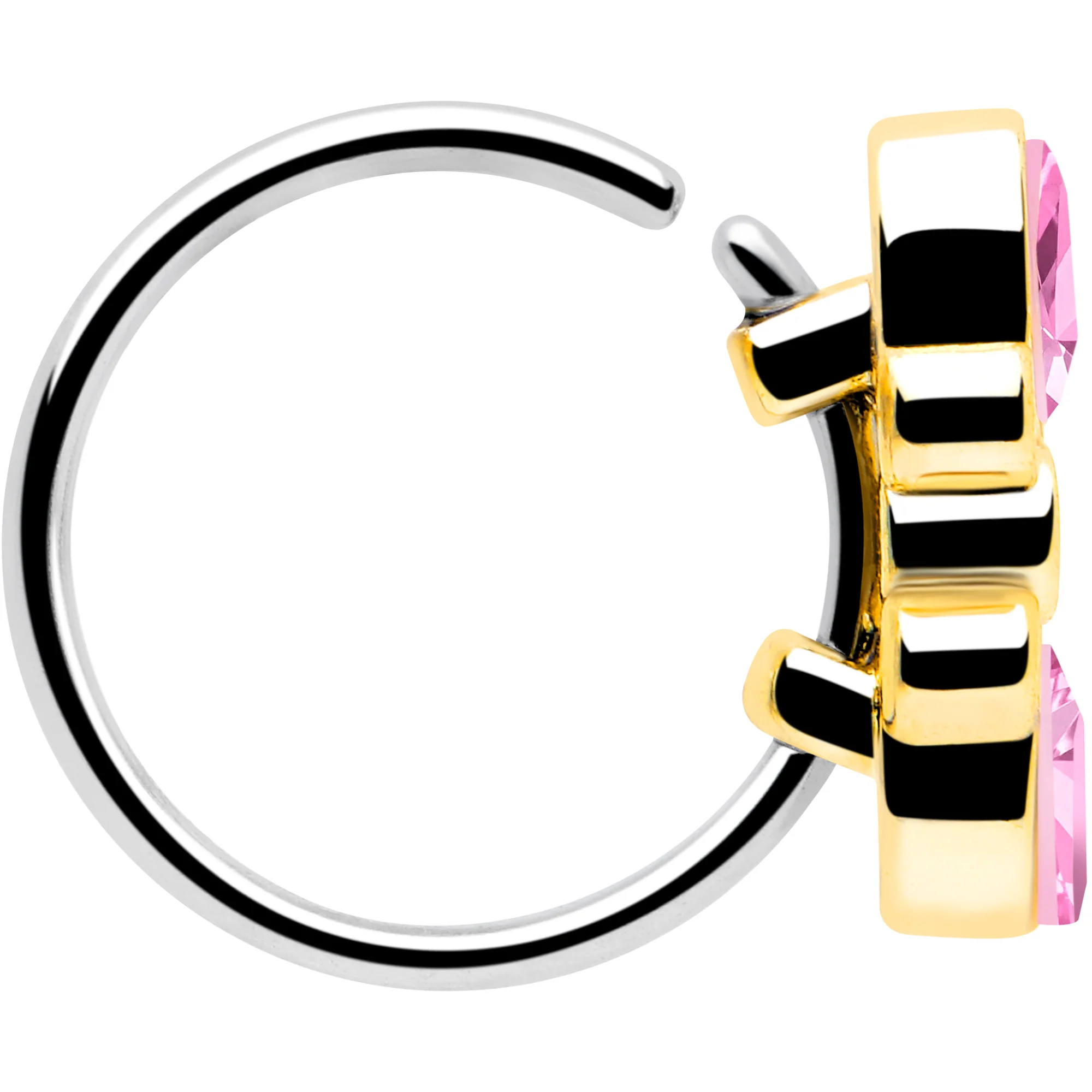 20G 5/16 Pink Gem Golden Crown Deluxe Nose Hoop - Image 4