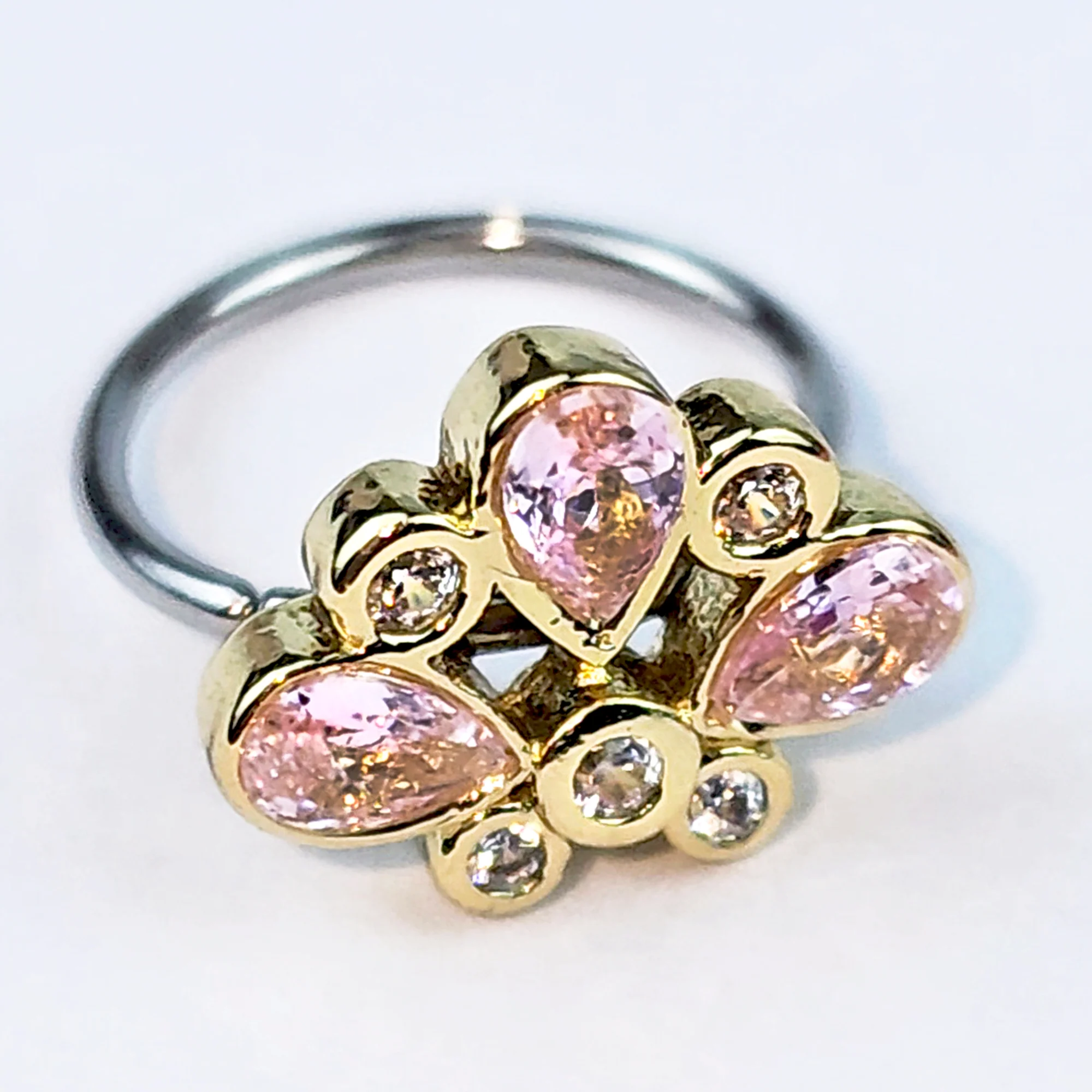 20G 5/16 Pink Gem Golden Crown Deluxe Nose Hoop - Image 6