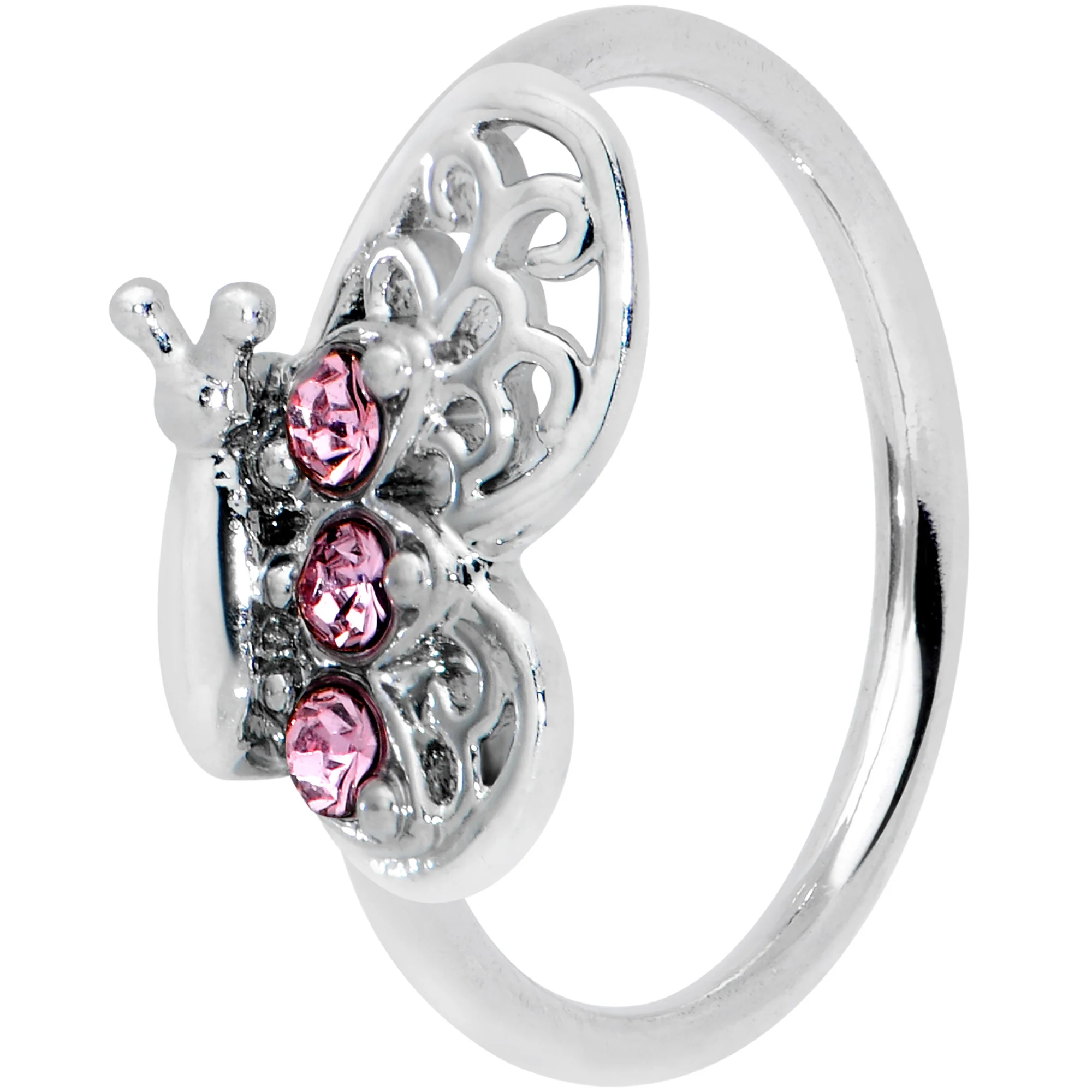 20G 5/16 Pink Gem Lacy Butterfly Nose Hoop