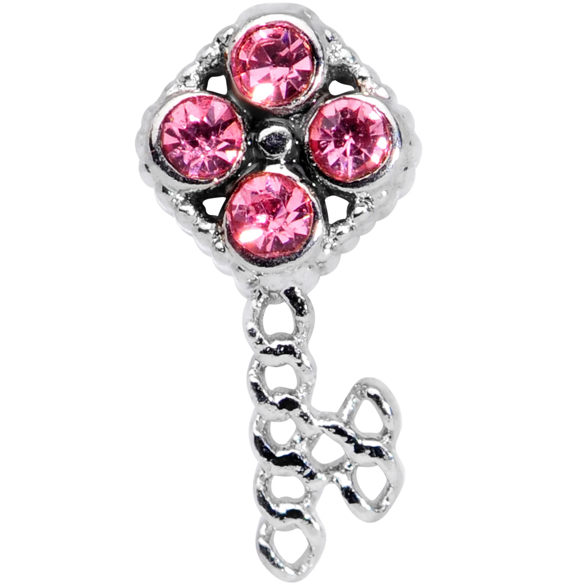 20G 5/16 Pink Gem Open Key Nose Hoop - Image 2