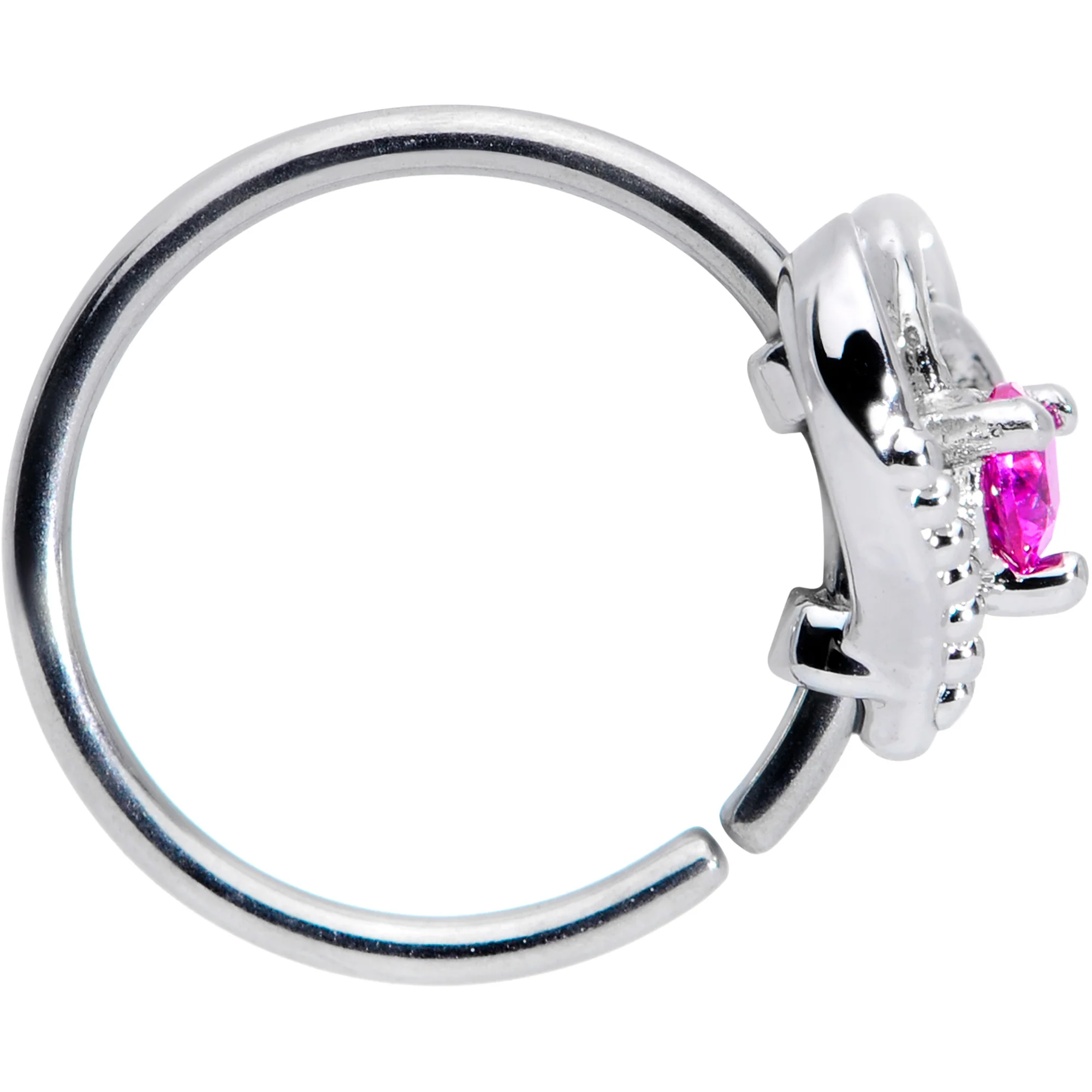 20G 5/16 Pink Gem Swirling Heart Valentine Nose Hoop - Image 3