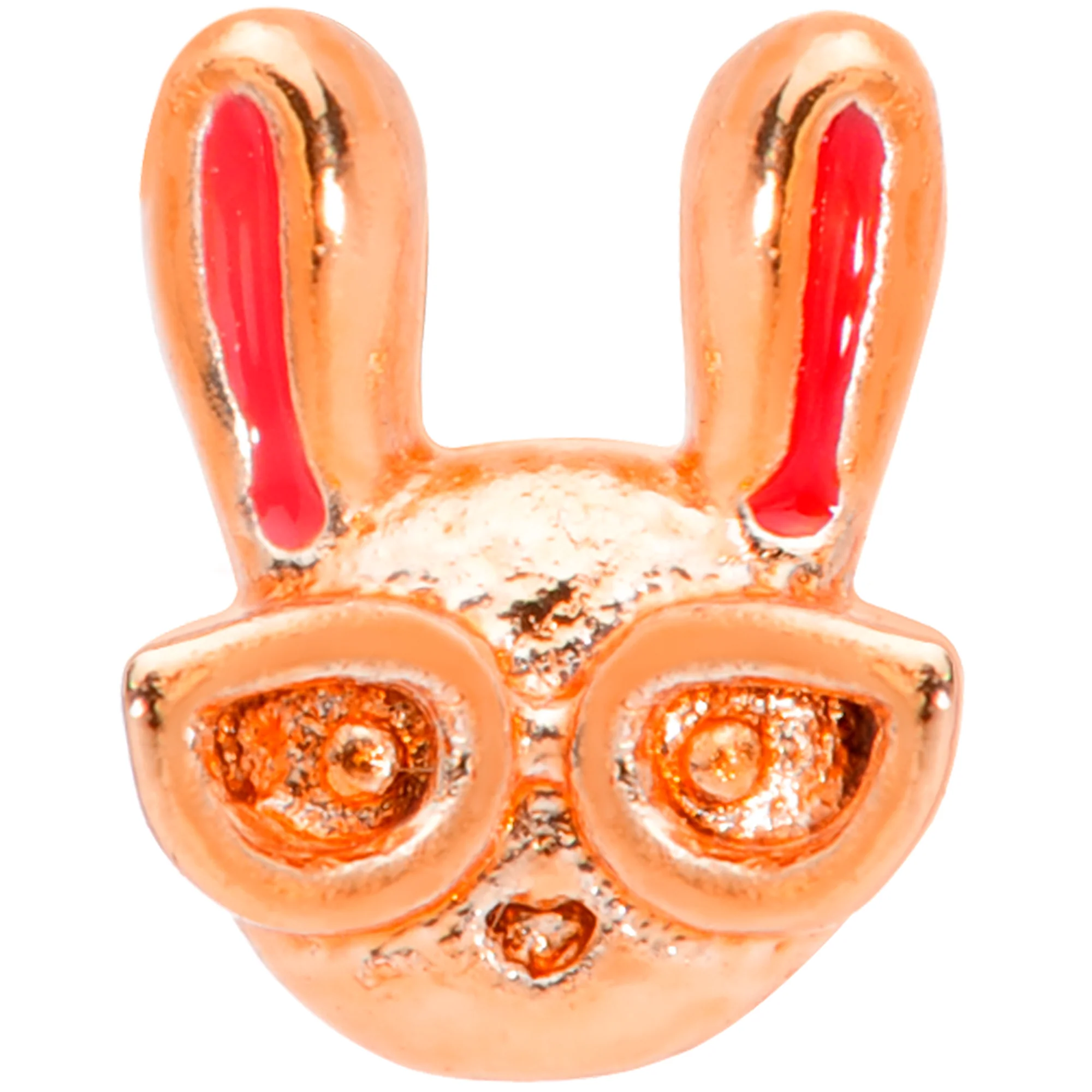 20G 5/16 Pink Rose Gold Tone Nerdy Easter Bunny L Shaped Nose Ring - Image 2