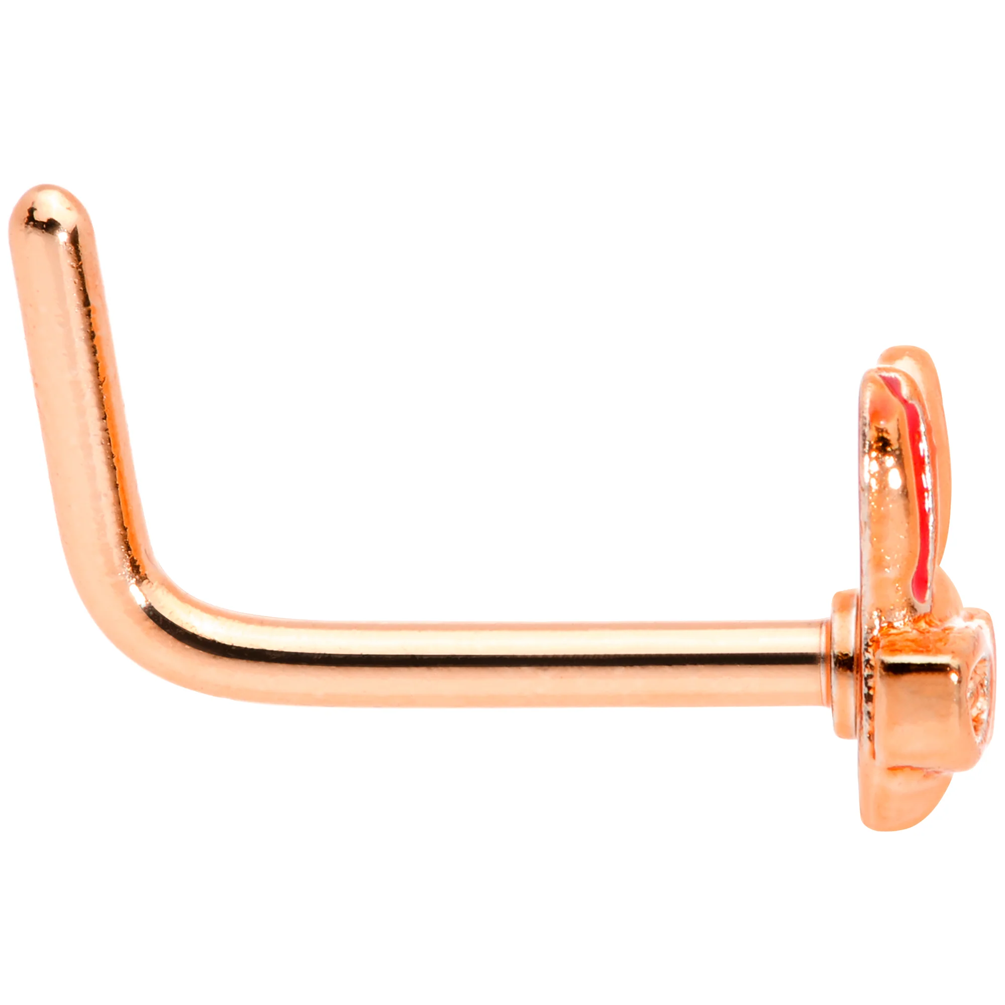 20G 5/16 Pink Rose Gold Tone Nerdy Easter Bunny L Shaped Nose Ring - Image 3