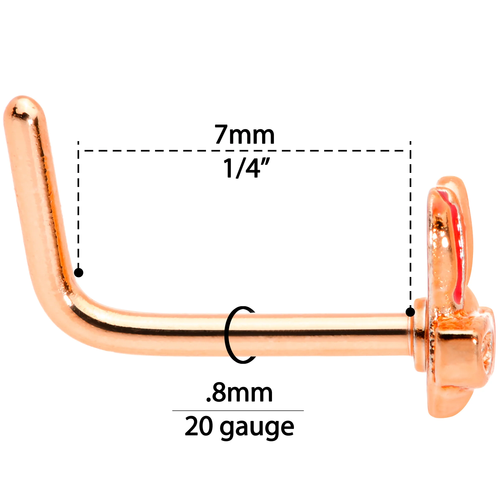 20G 5/16 Pink Rose Gold Tone Nerdy Easter Bunny L Shaped Nose Ring - Image 6