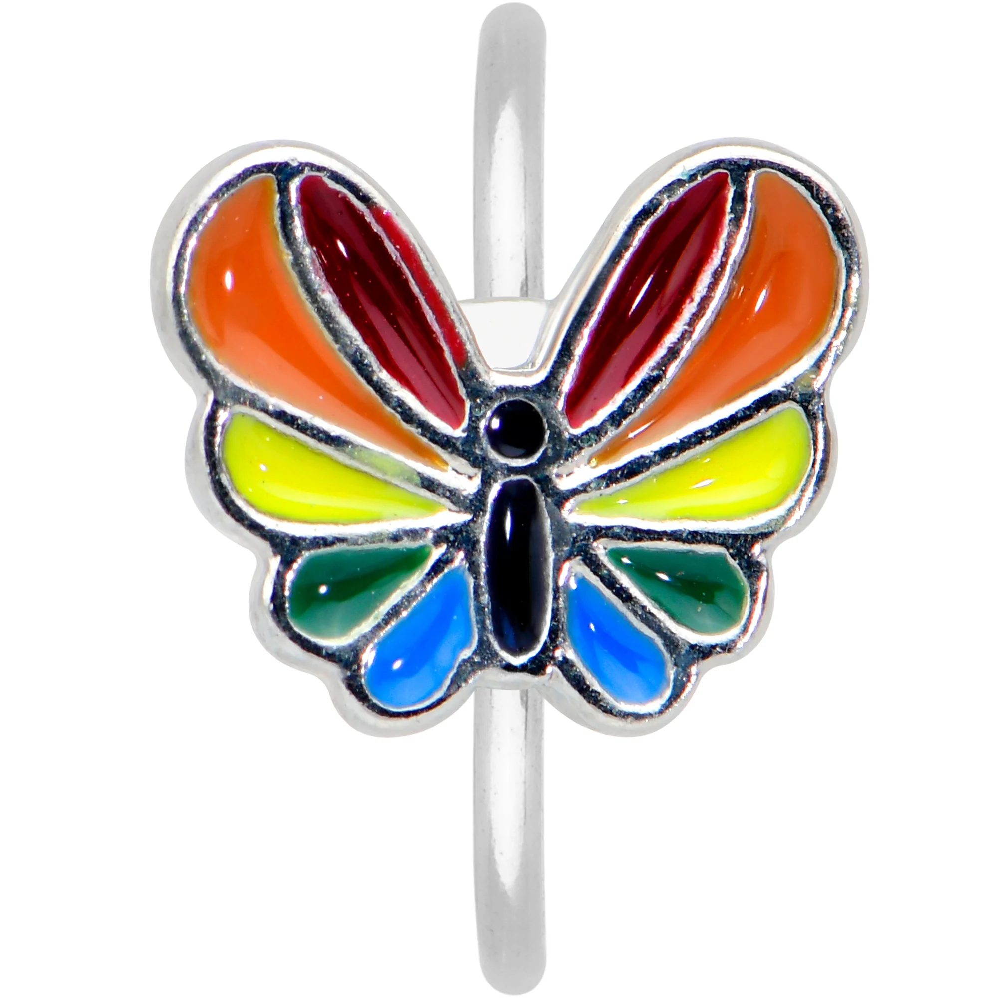 20G 5/16 Pride Rainbow Stripes Butterfly Nose Hoop - Image 2