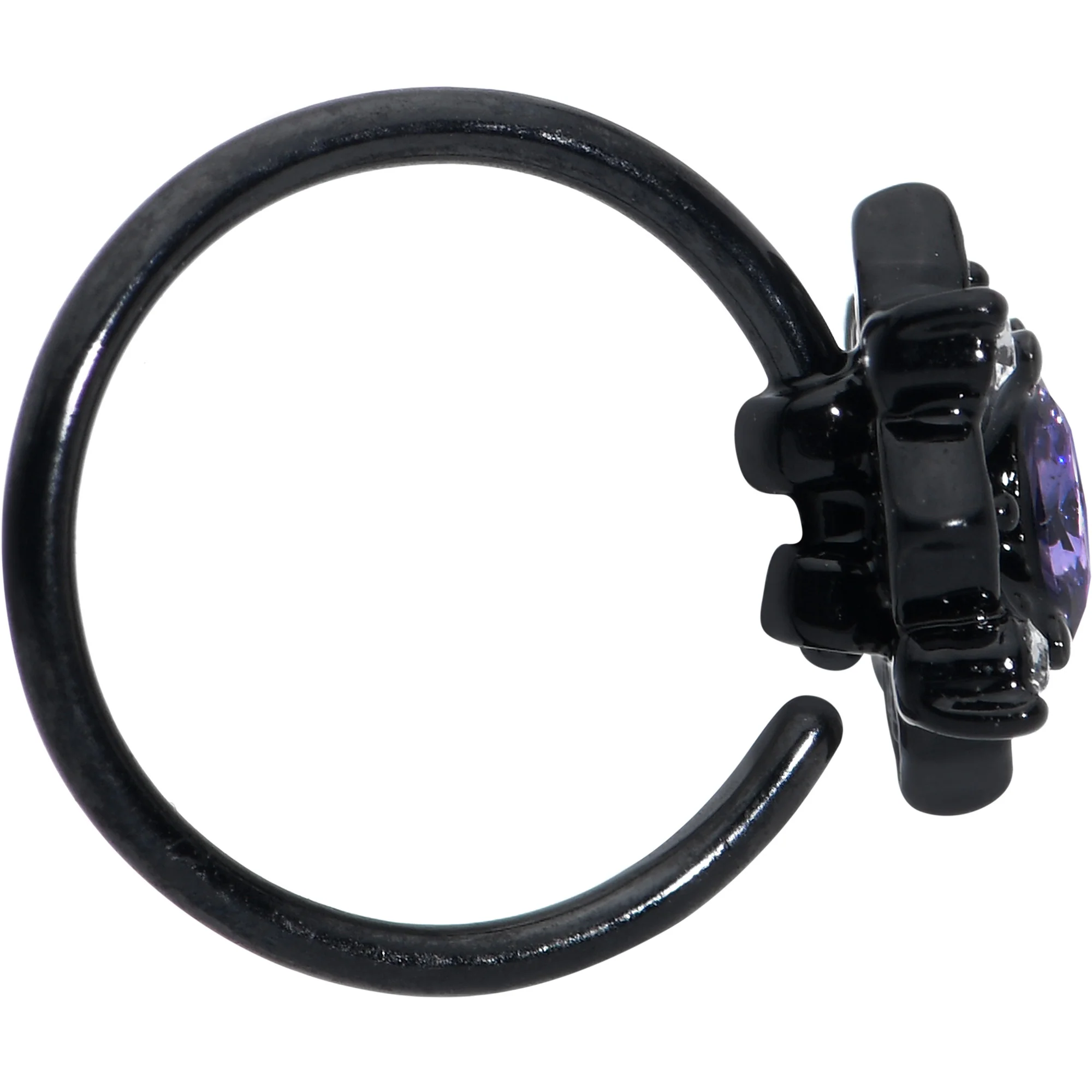 20G 5/16 Purple Gem Black Scrolling Hearts Nose Hoop - Image 3