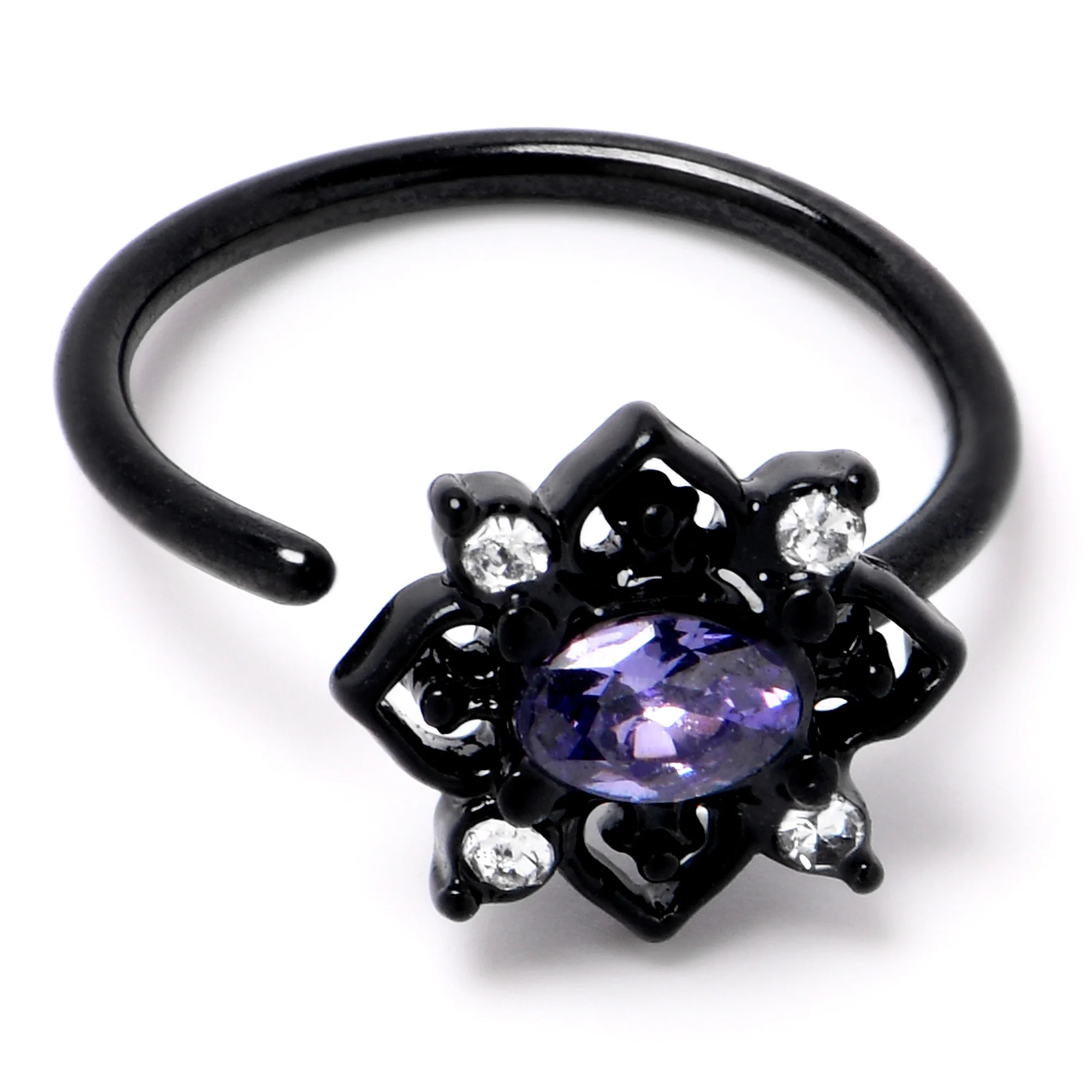 20G 5/16 Purple Gem Black Scrolling Hearts Nose Hoop - Image 5