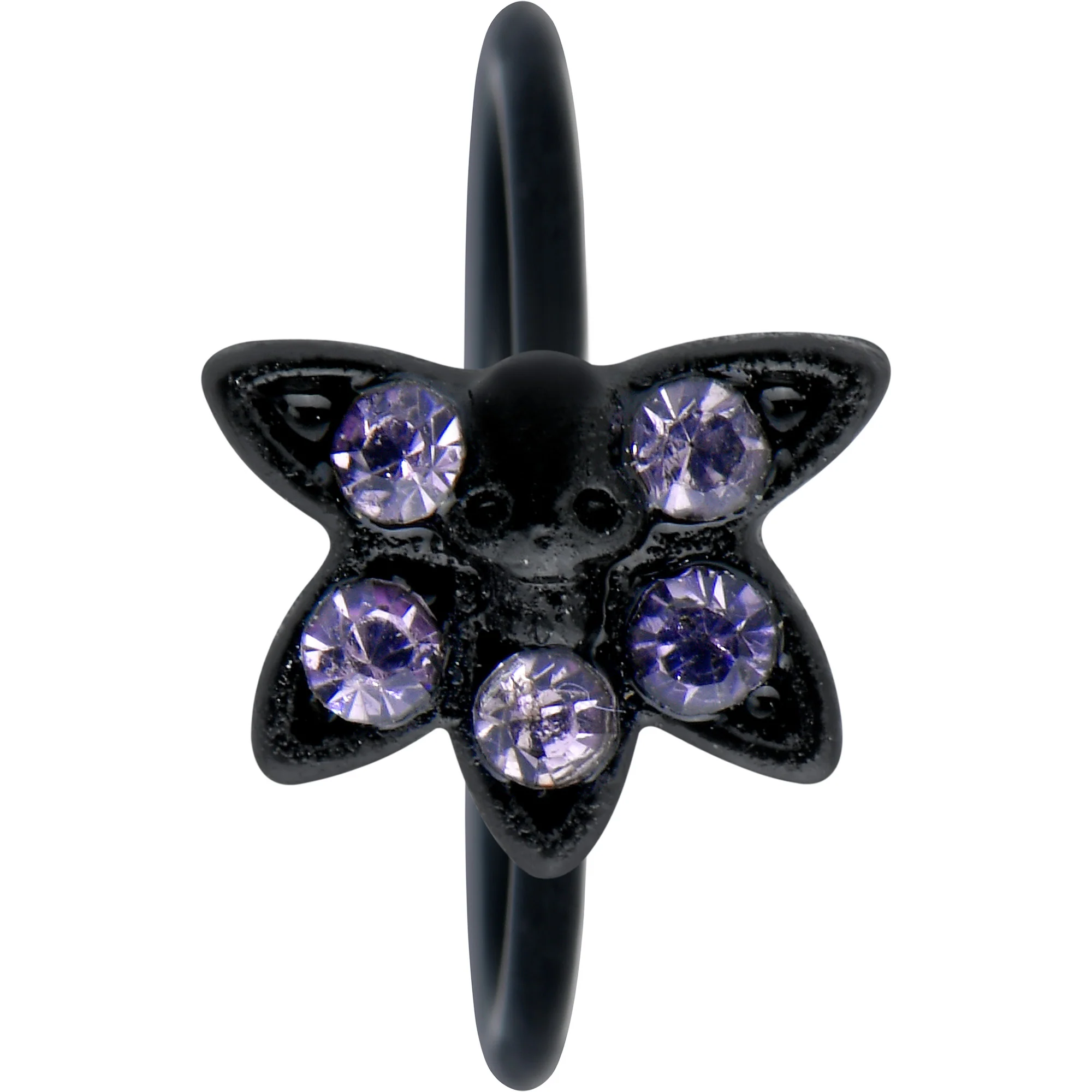 20G 5/16 Purple Gem Black Skull Blossom Nose Hoop - Image 2
