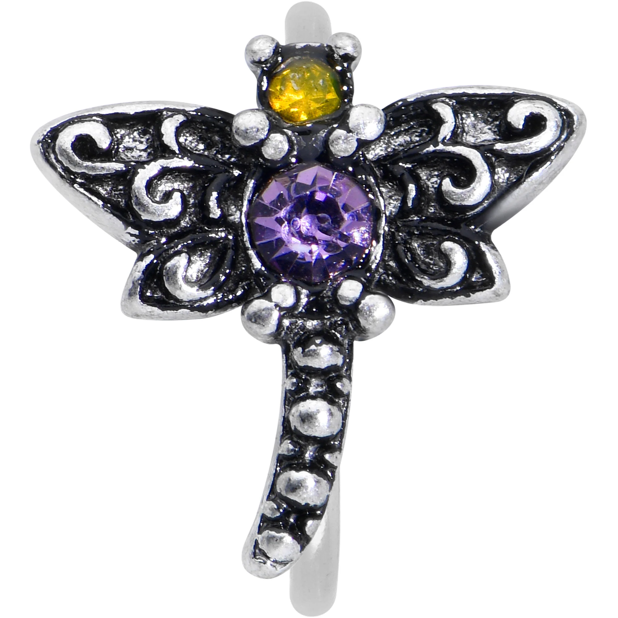 20G 5/16 Purple Yellow Gem Dragonfly Nose Hoop - Image 2