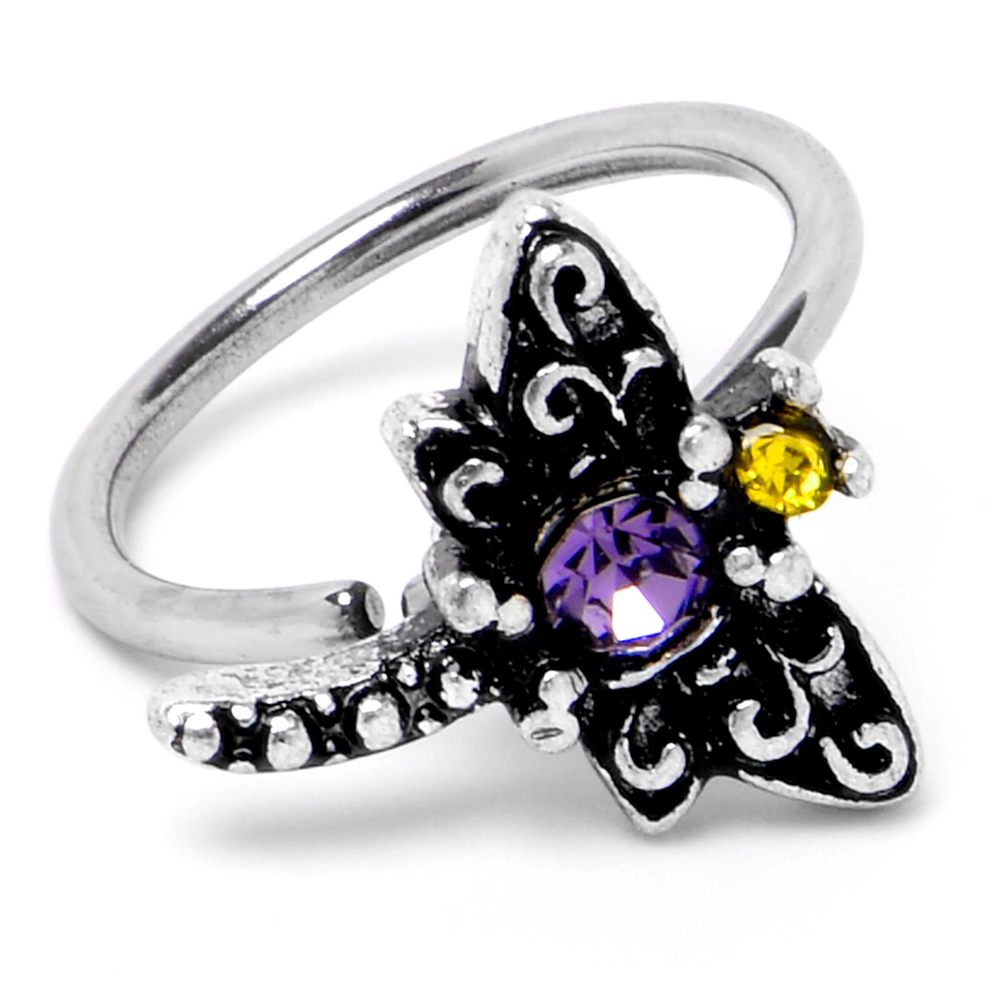 20G 5/16 Purple Yellow Gem Dragonfly Nose Hoop - Image 5