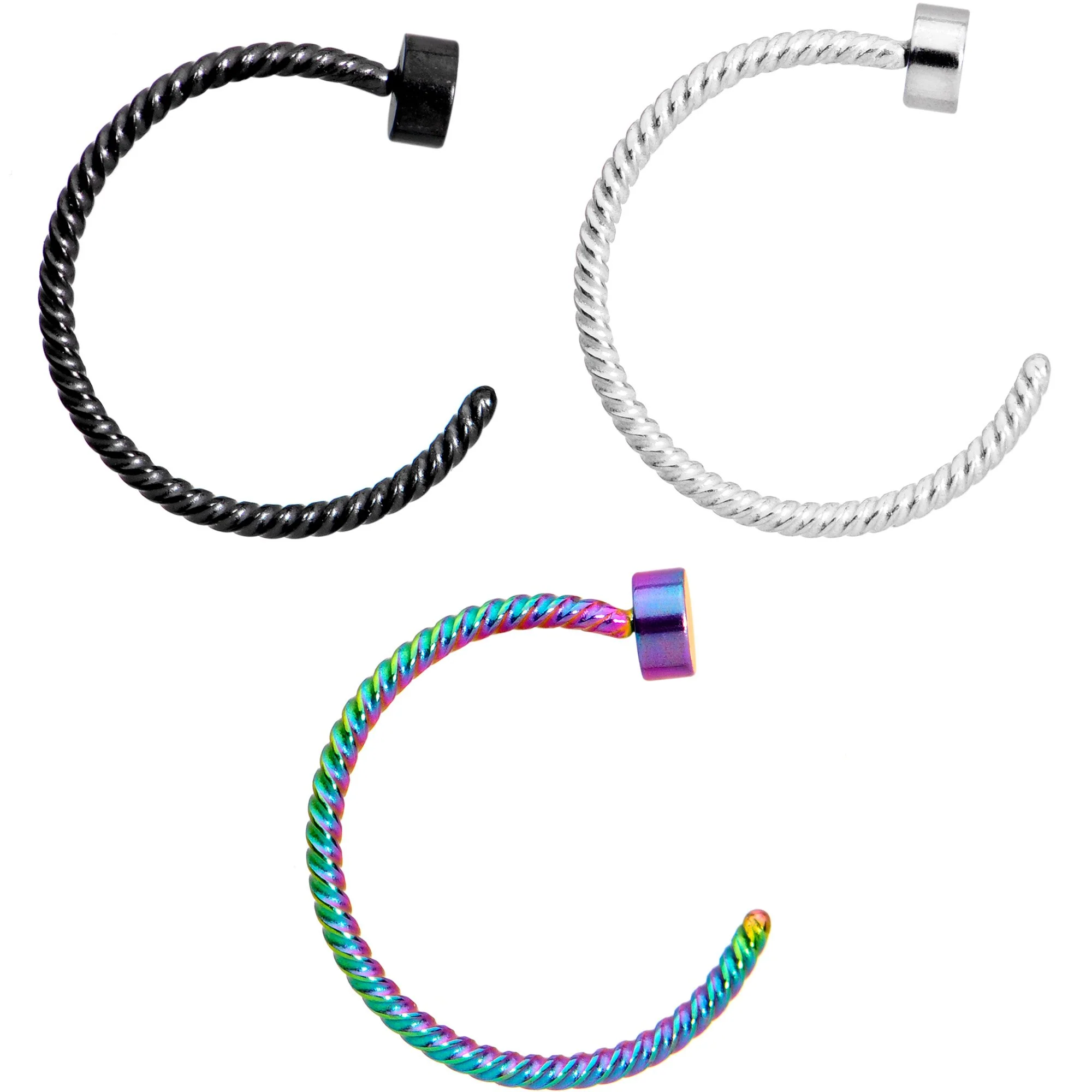 20G 5/16 Rainbow Pack Set of 3 Twisted Nose Hoop Rings - Image 2