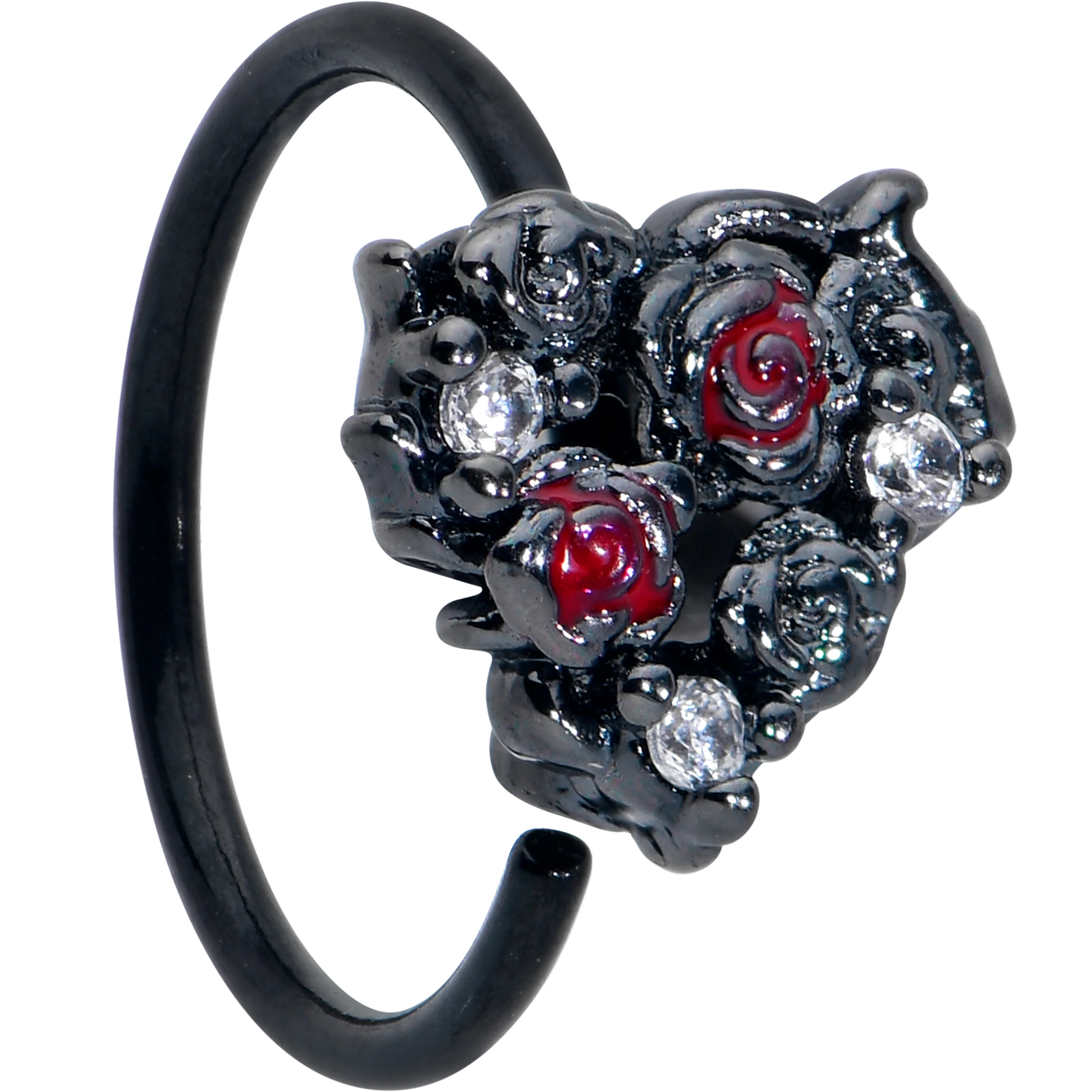 20G 5/16 Red Clear Gem Black Floral Heart Nose Hoop