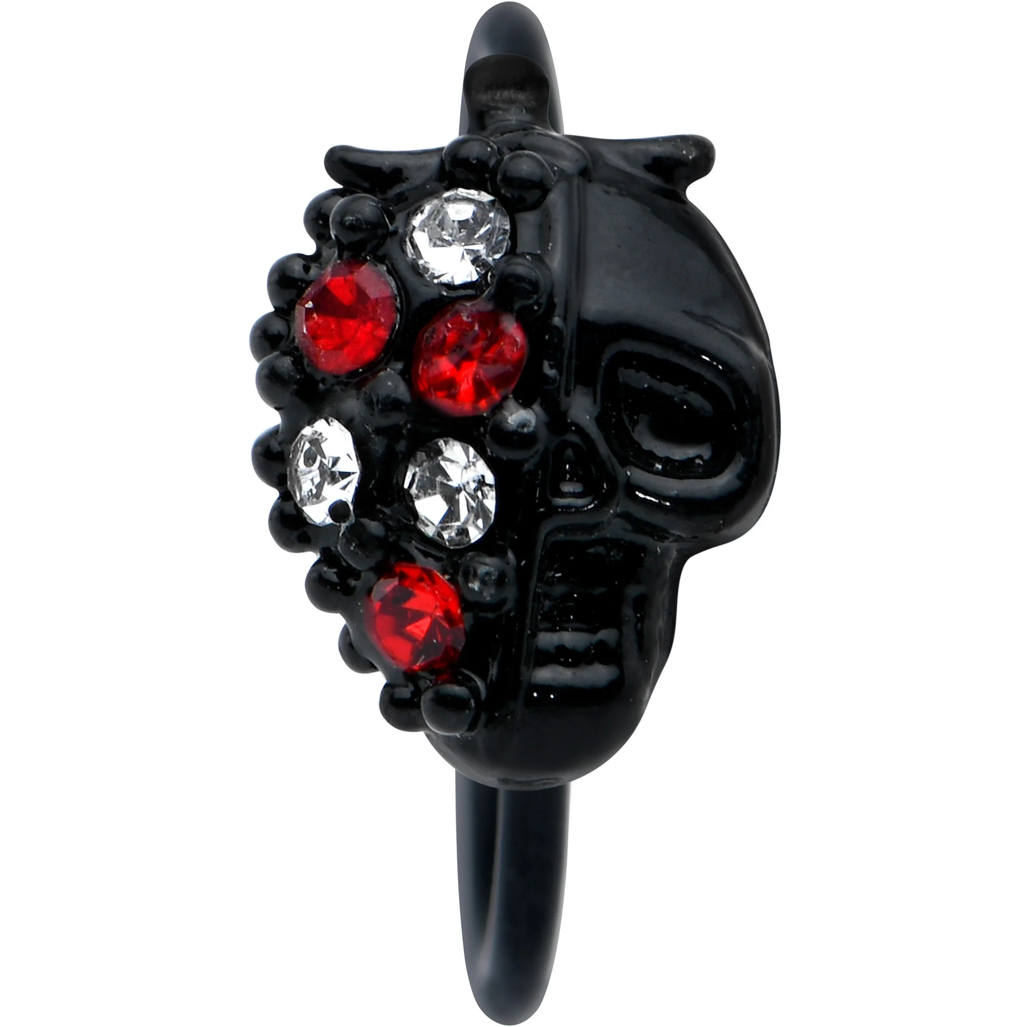 20G 5/16 Red Clear Gem Black Skull Halloween Nose Hoop - Image 2