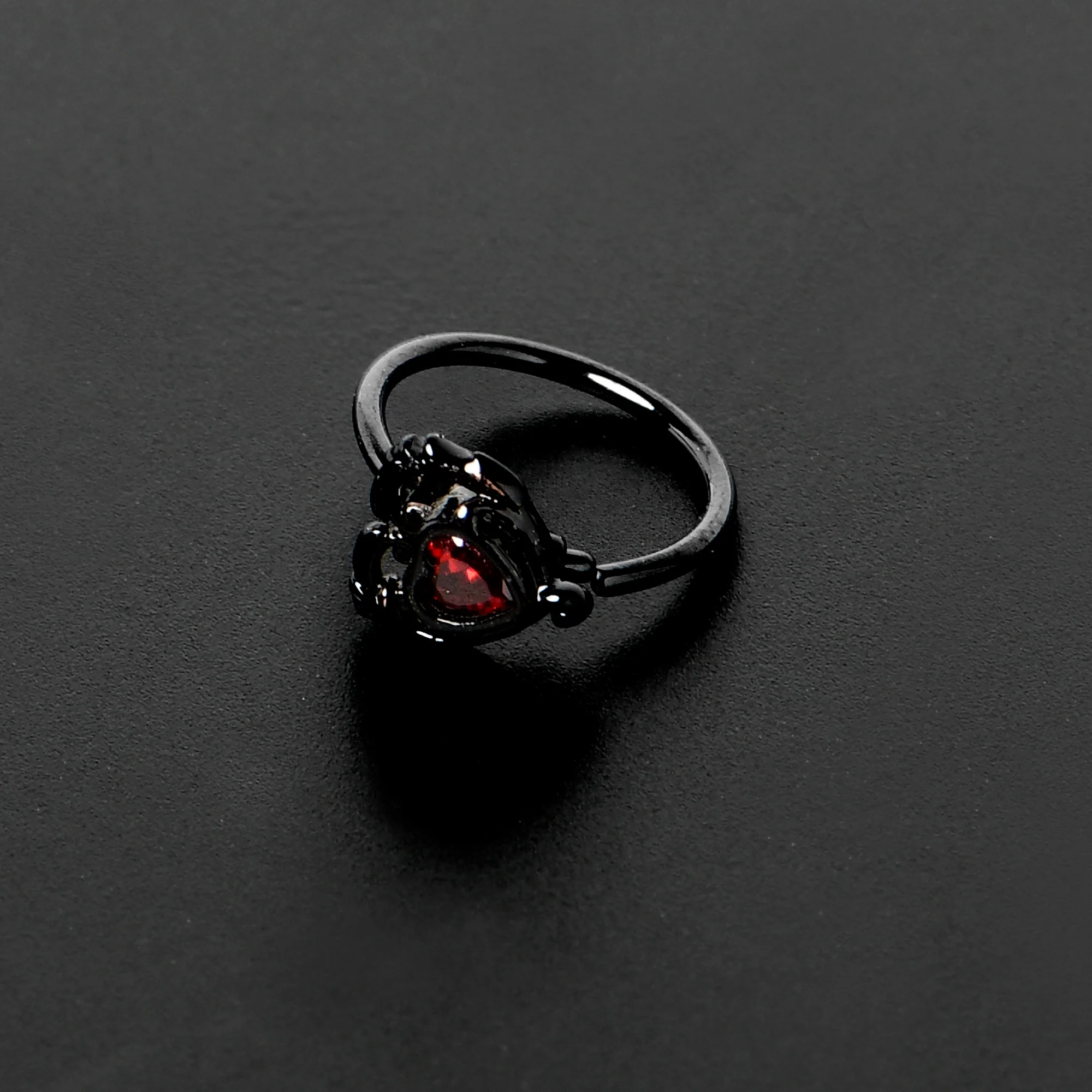 20G 5/16 Red CZ Gem Black Double Passion Heart Claw Nose Hoop - Image 5