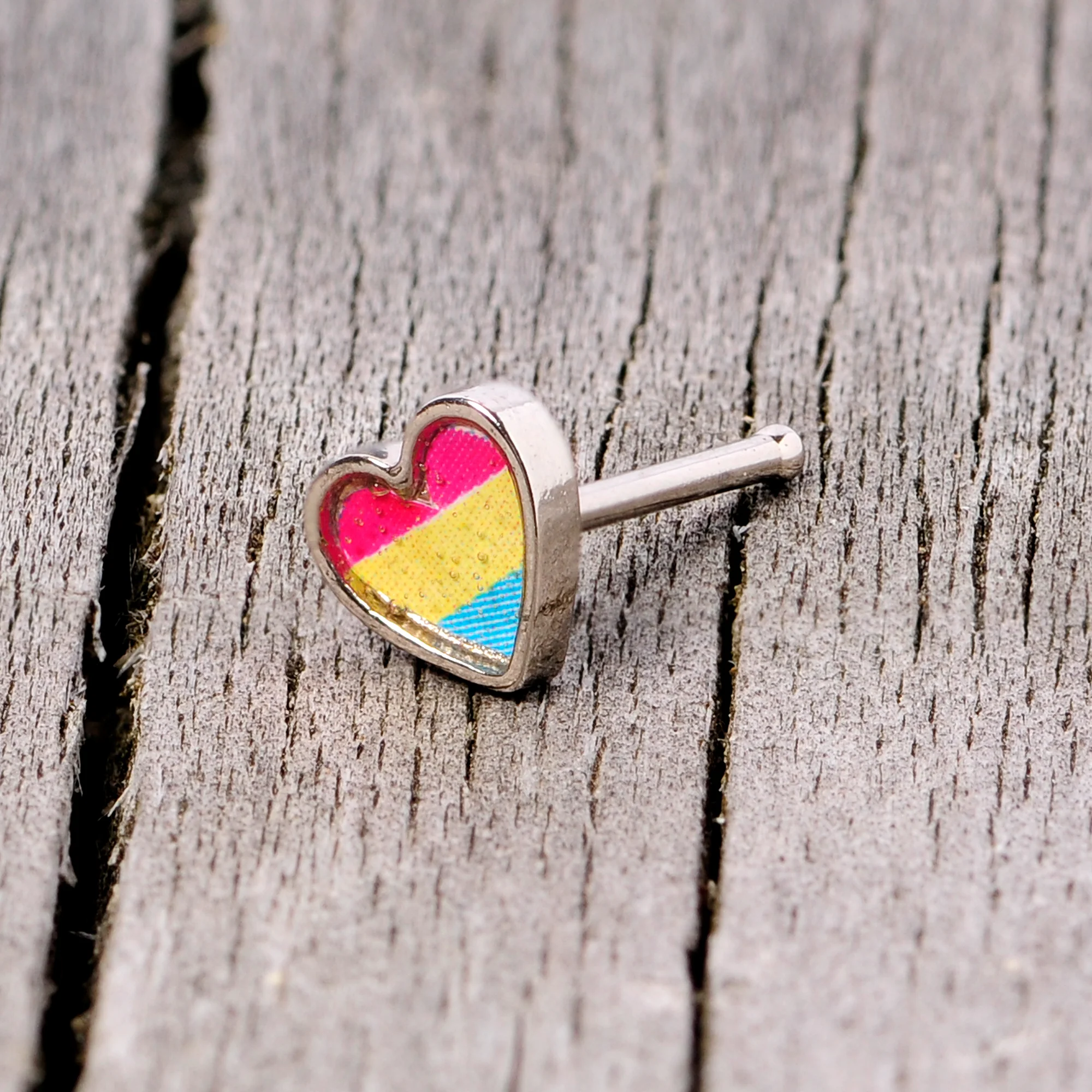 20G 5/16 Red Yellow Blue Pansexual Pride Heart Nose Bone - Image 7