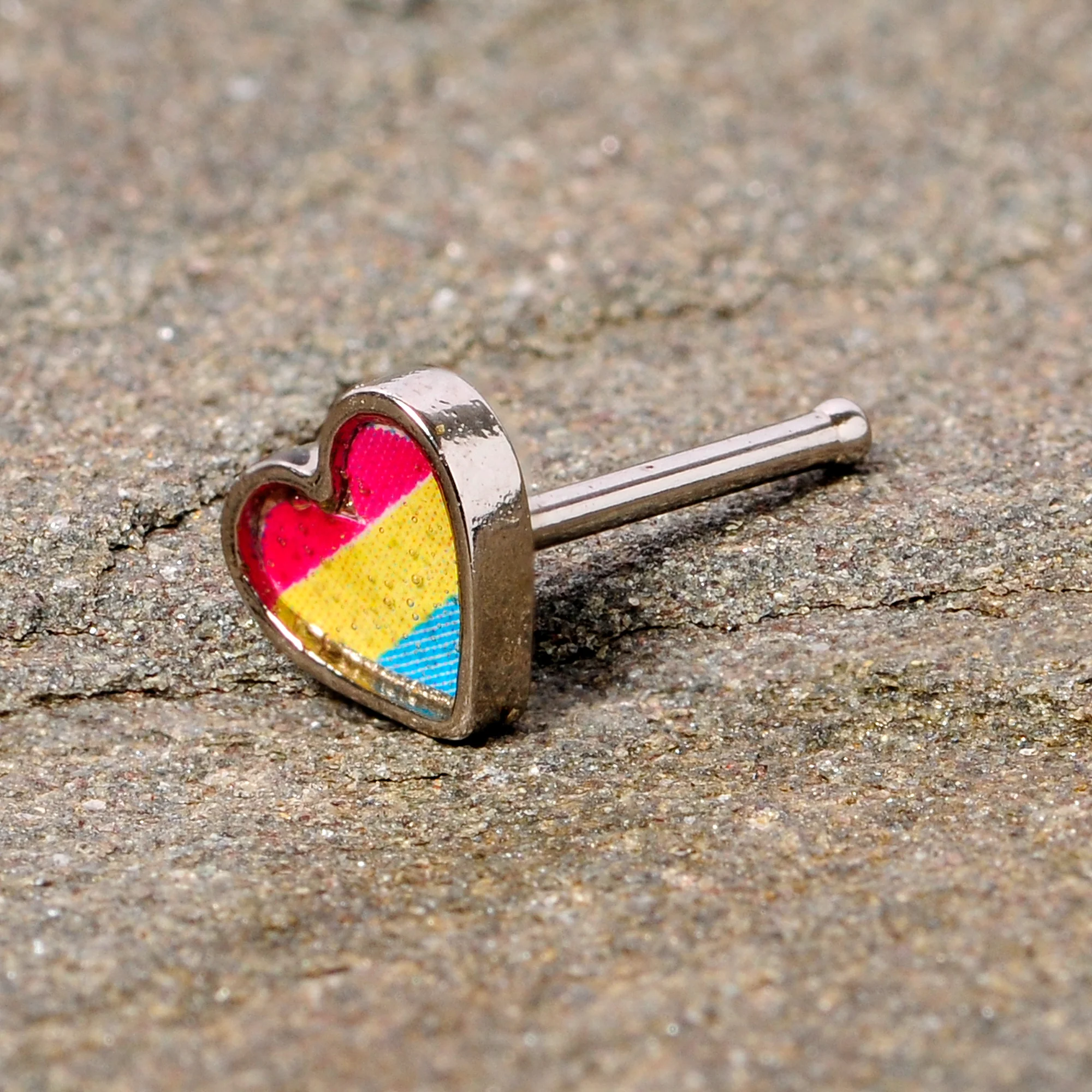 20G 5/16 Red Yellow Blue Pansexual Pride Heart Nose Bone - Image 8