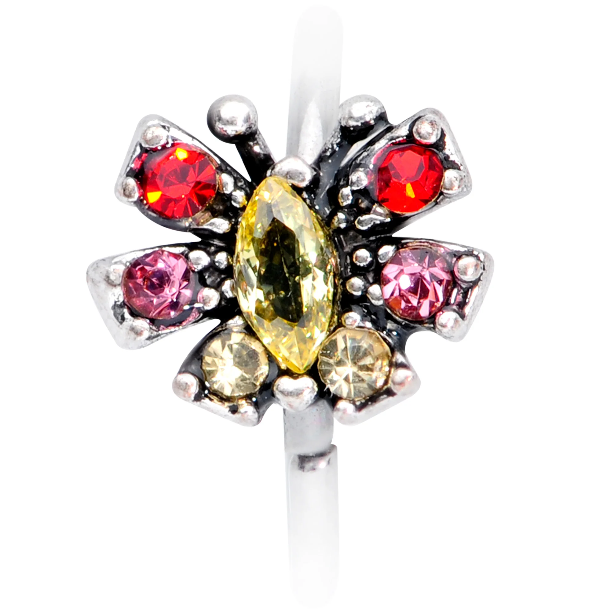 20G 5/16 Red Yellow Gem Art Deco Butterfly Nose Hoop - Image 3