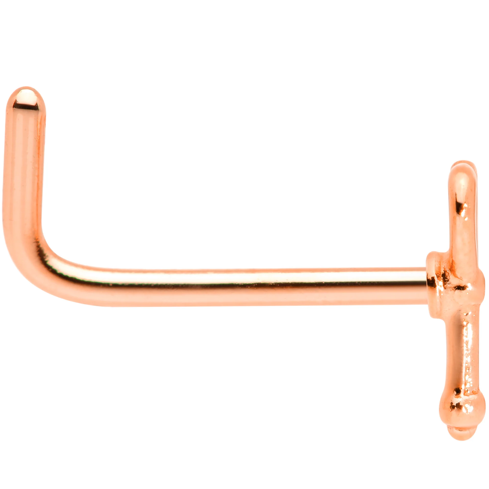 20G 5/16 Rose Gold Tone Key to Your Heart L Shaped Nose Ring - Image 3