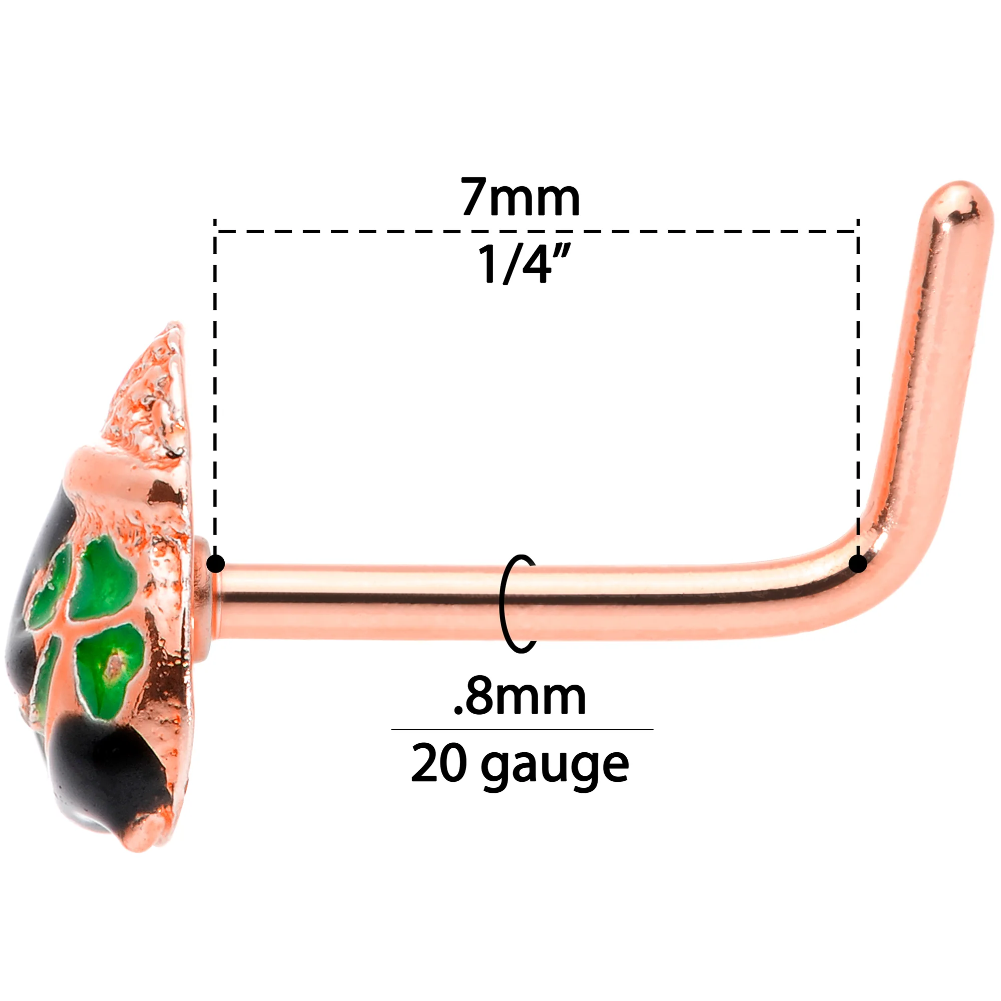 20G 5/16 Rose Gold Tone Pot O Gold L Shaped Nose Ring - Image 6