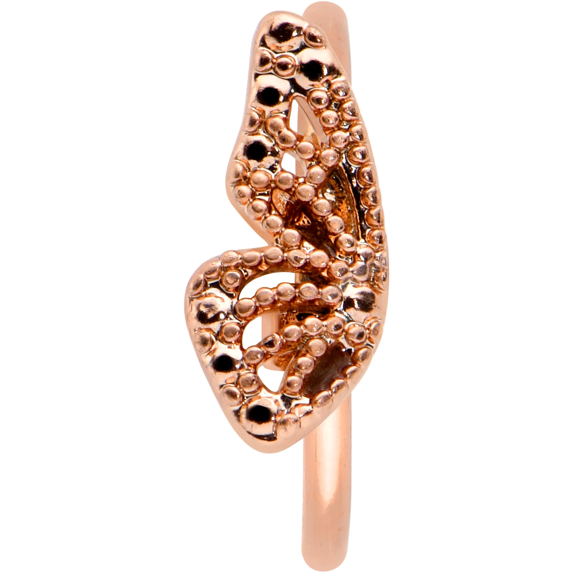 20G 5/16 Rose Gold Tone Textured Butterfly Wing Nose Hoop - Image 2