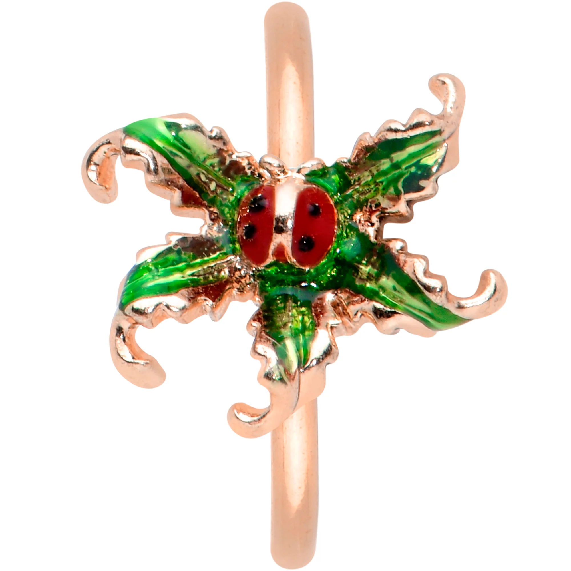 20G 5/16 Rose Gold Tone Tiny Ladybug Leaves Nose Hoop - Image 2