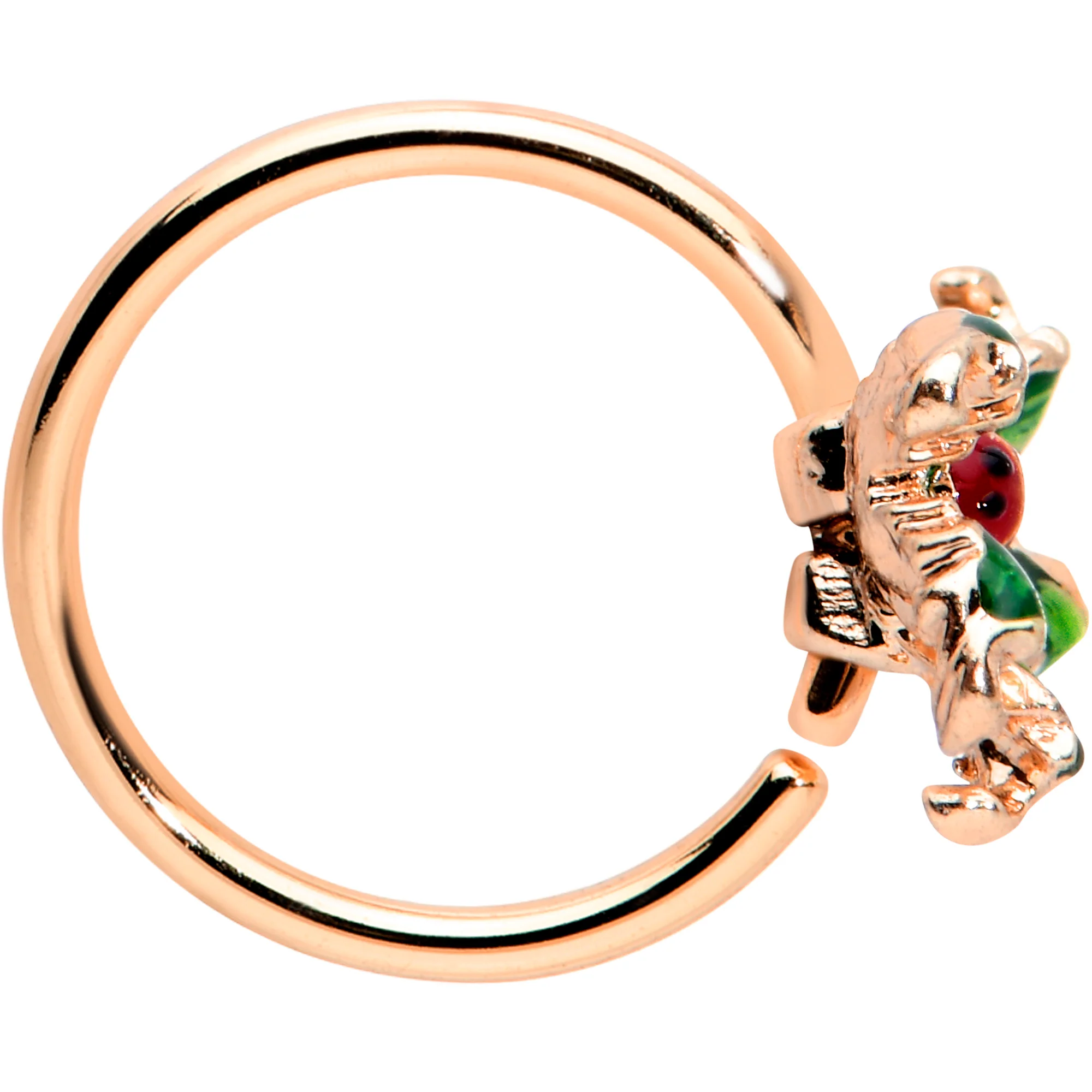 20G 5/16 Rose Gold Tone Tiny Ladybug Leaves Nose Hoop - Image 3