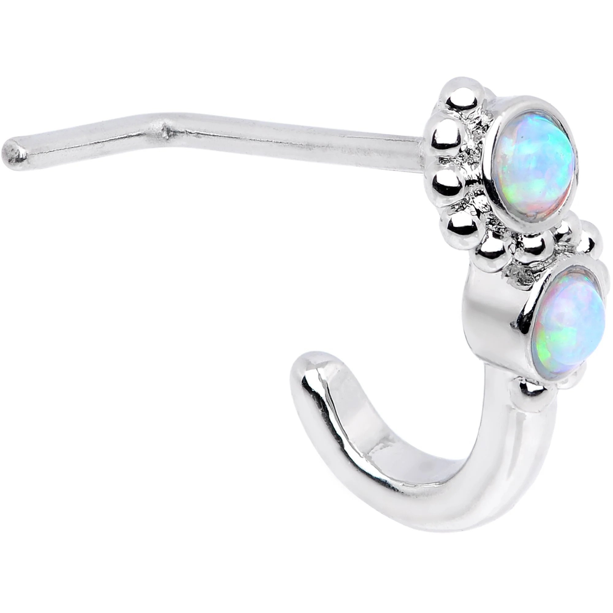 20G White Faux Opal Swirl Faux Hoop L Shaped Nose Ring - Image 2