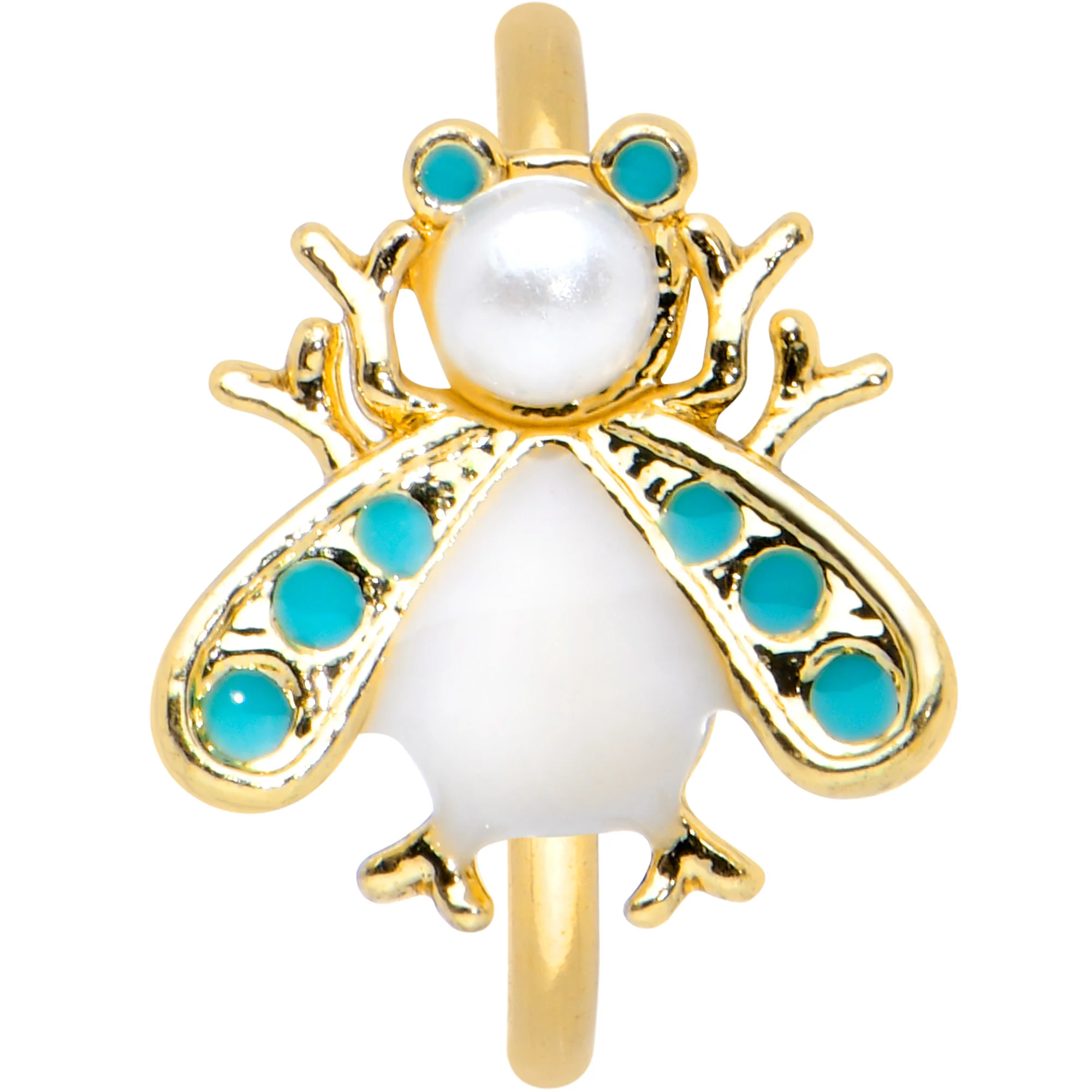 20G 5/16 White Gem Gold Tone Snow Bug Nose Hoop - Image 2