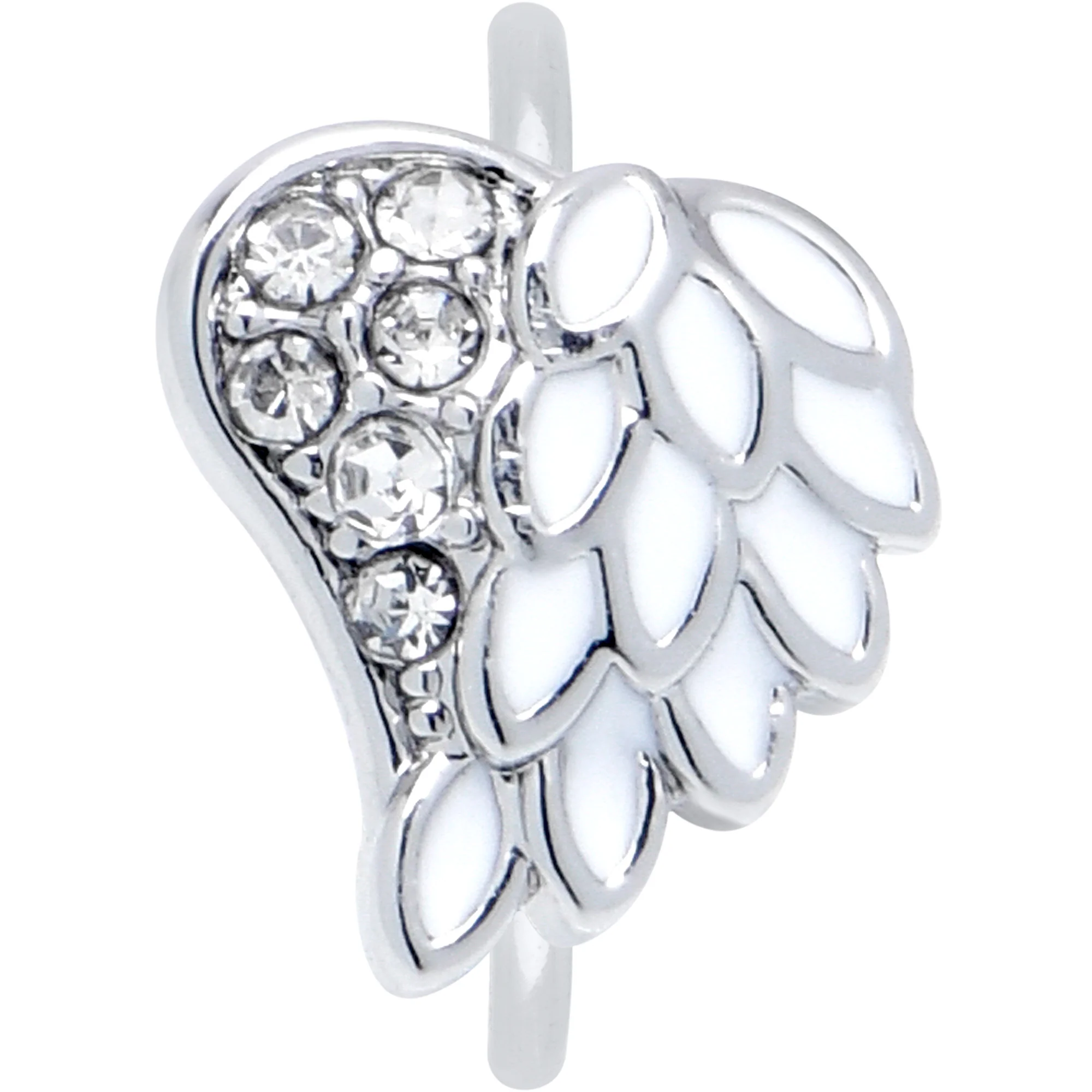 20G 5/16 White Heavenly Heart Angel Wing Nose Hoop - Image 2