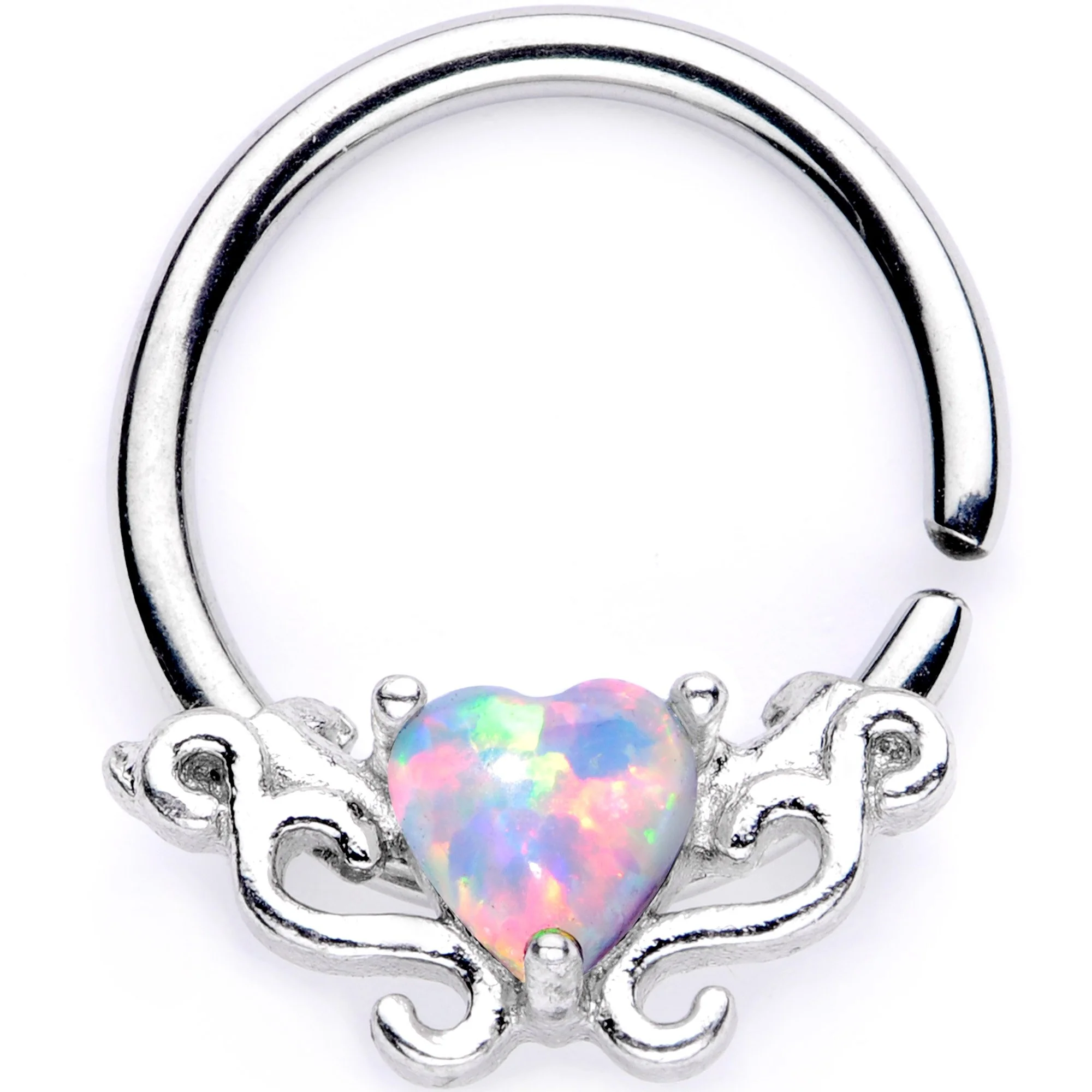 16G 5/16 White Synthetic Opal Bold Heart Seamless Circular Ring - Image 6