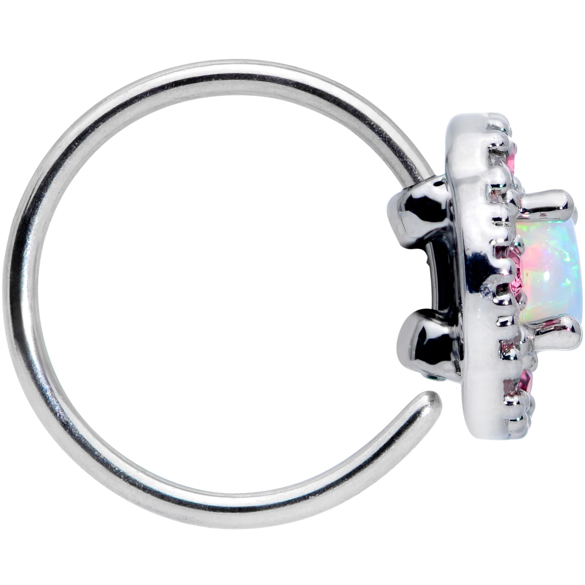 20G 5/16 White Synthetic Opal Glam Oval Nose Hoop - Image 3