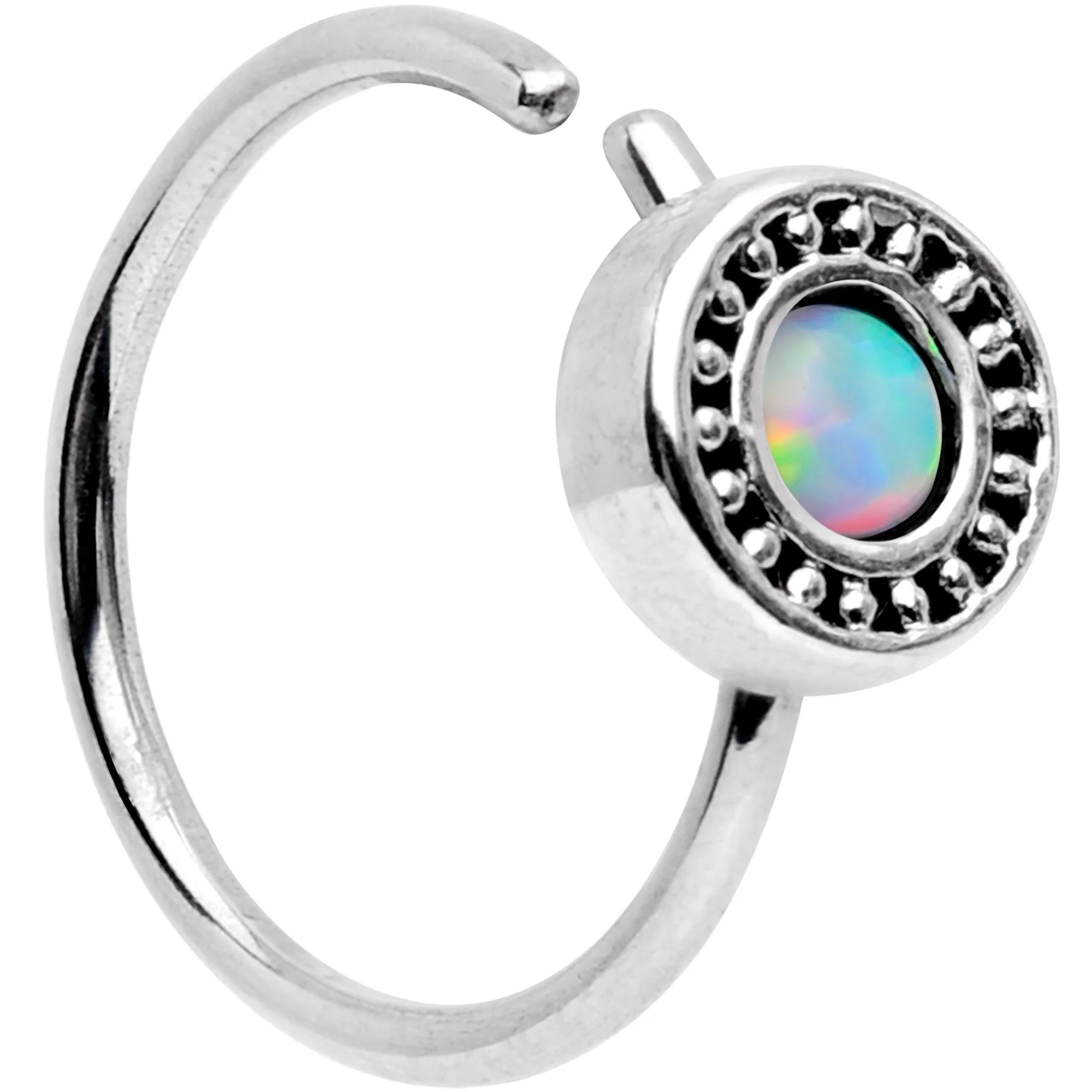 20G 5/16 White Synthetic Opal Inlay Seamless Circular Ring - Image 2